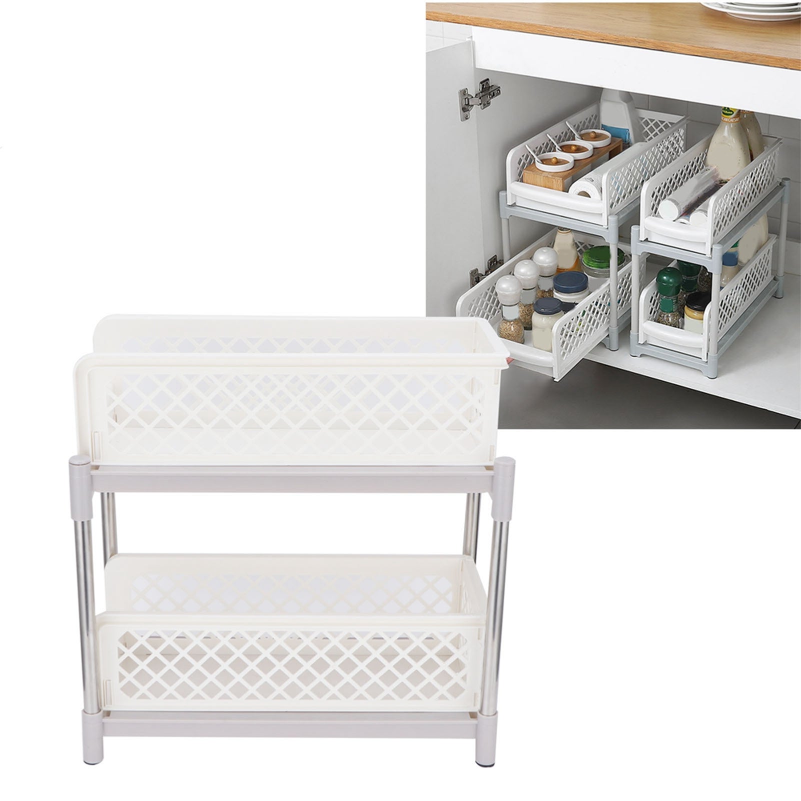 Mobile da bagno con 3 cassetti in metallo e nylon beige Mannheim