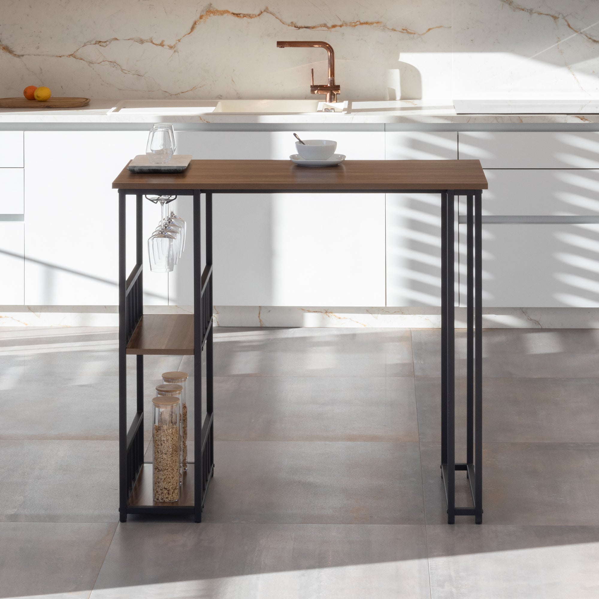 Mesa de Bar Gavin 110 x 50 x 105cm c/ 2 Estantes e Suporte p/ Copos, Estrutura Robusta em Metal, Pés Antiderrapantes, Fácil de Montar, MOG CASA - 2