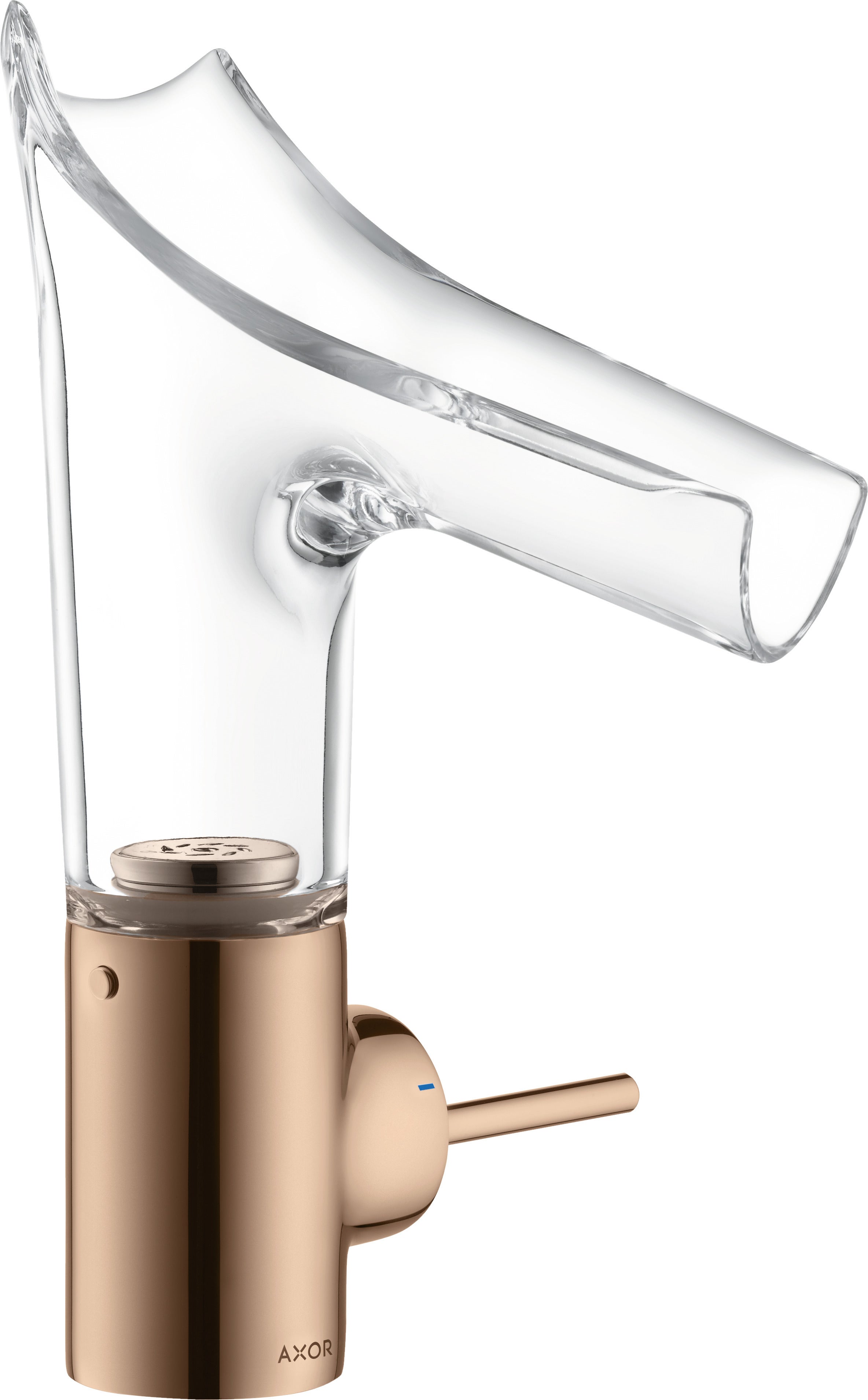 Mezclador monomando de lavabo hansgrohe axor starck v 140 con caño de vidrio y juego de desagüe, 12112300, color: polished red gold