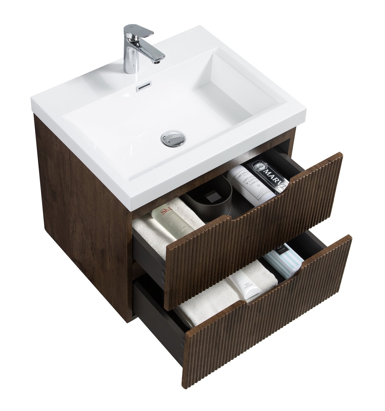 Meuble Salle De Bain Thermis 40cm - Marron Foncé Avec Lavabo - Meuble Sous Vasque MDF