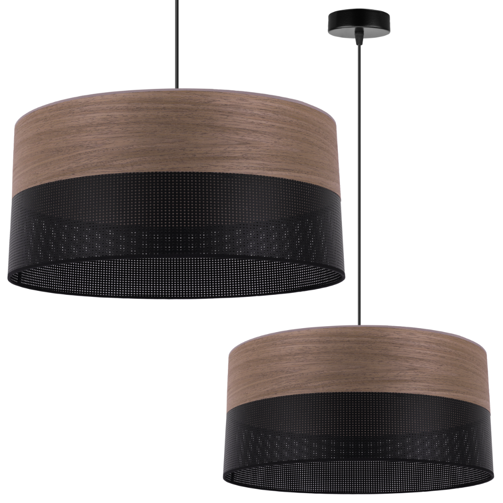 Lampa sufitowa wisząca Wood czarny fornir 1xE27 abażur 44cm orzech Light Home LH