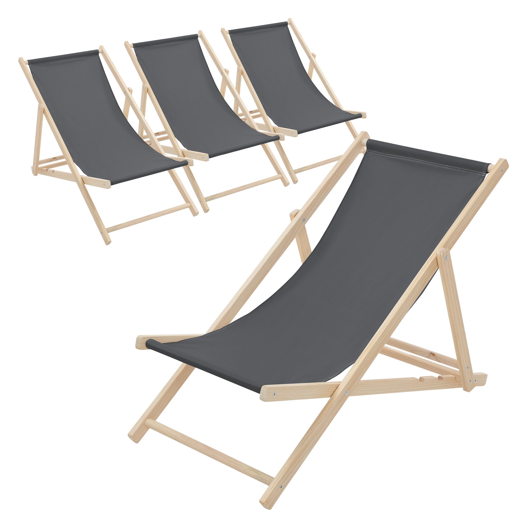 ECD Germany 4x składany leżak drewniany antracyt 3 pozycje odchylenia do 120 kg leżak ogrodowy relaksacyjny plażowy składany na taras ogród