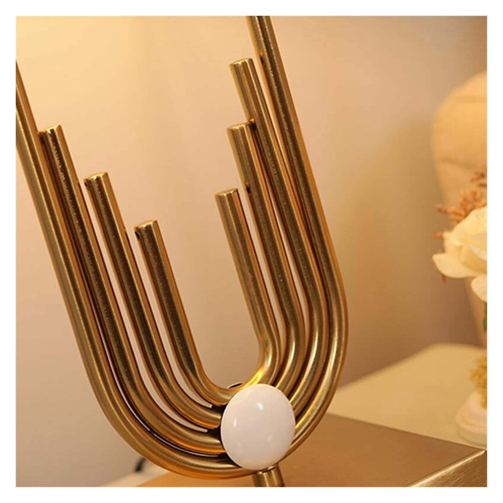 Lampka nocna do sypialni, lampa stołowa z białą złotą ramą, lampka nocna, artystyczna dekoracja, 14 x 25 x 48 cm, ciepłe światło - 4