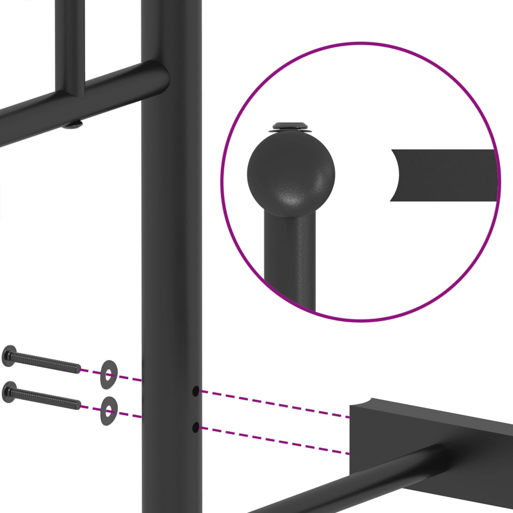 Estructura de cama sin colchón con estribo, de metal negro, para dormitorio, 183 × 213 cm - 9