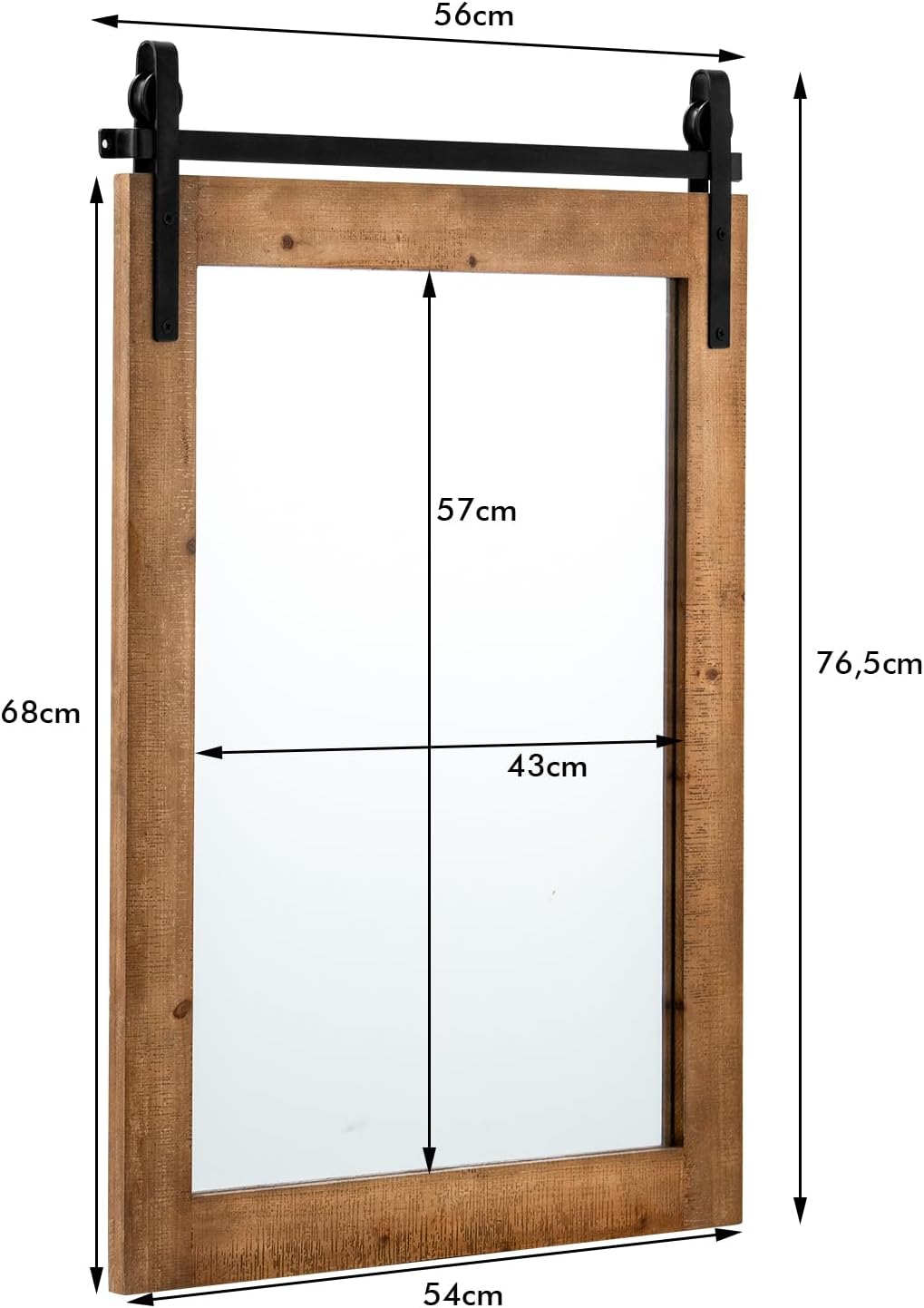 Rustykalne lustro ścienne z ramą z litego drewna, lustro wiszące z zestawem montażowym 76 x 56 cm (brązowe) - 5