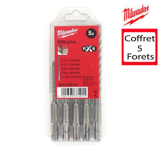 Set 5 Punte SDS Plus Milwaukee RX4 – ø 5/6/8/10 Mm, Lunghe 110 E 160 Mm, Per Trapani A Percussione