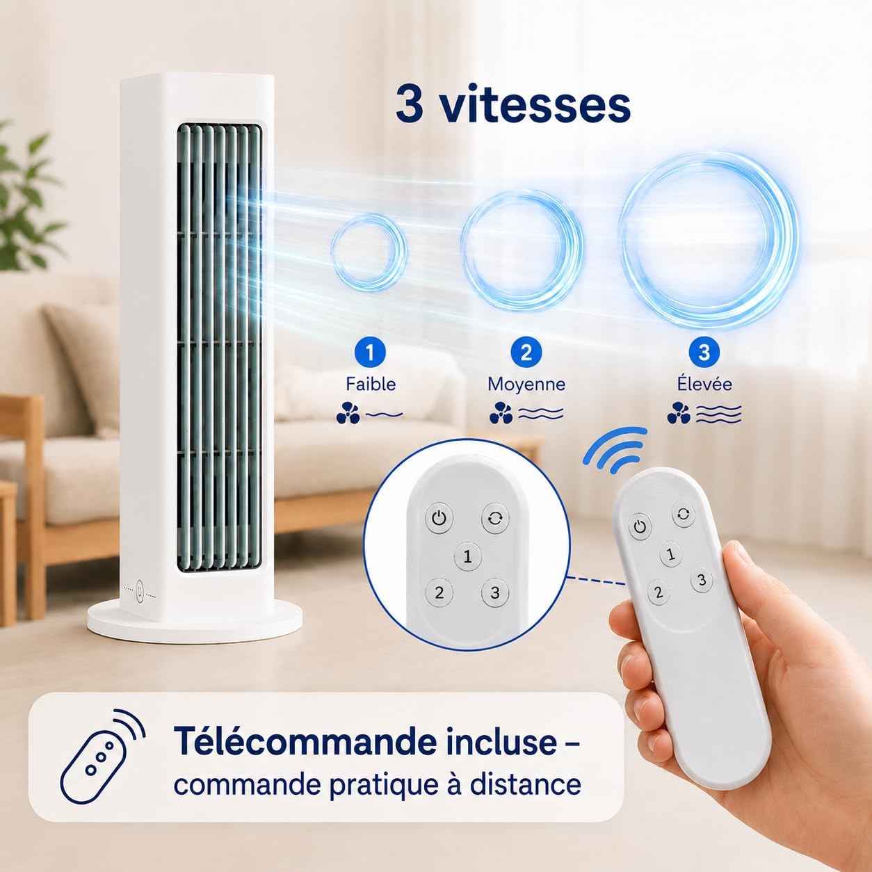 Fan Air Cooler, Conception Sans Pales, Conception Portable, Trois RéGlages De Vitesse De Vent, Convient à La Maison, Au Bureau Et Au Camping (Blanc) - 4