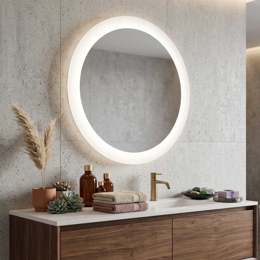 Espejo redondo de 75 cm con chorro de arena retroiluminado