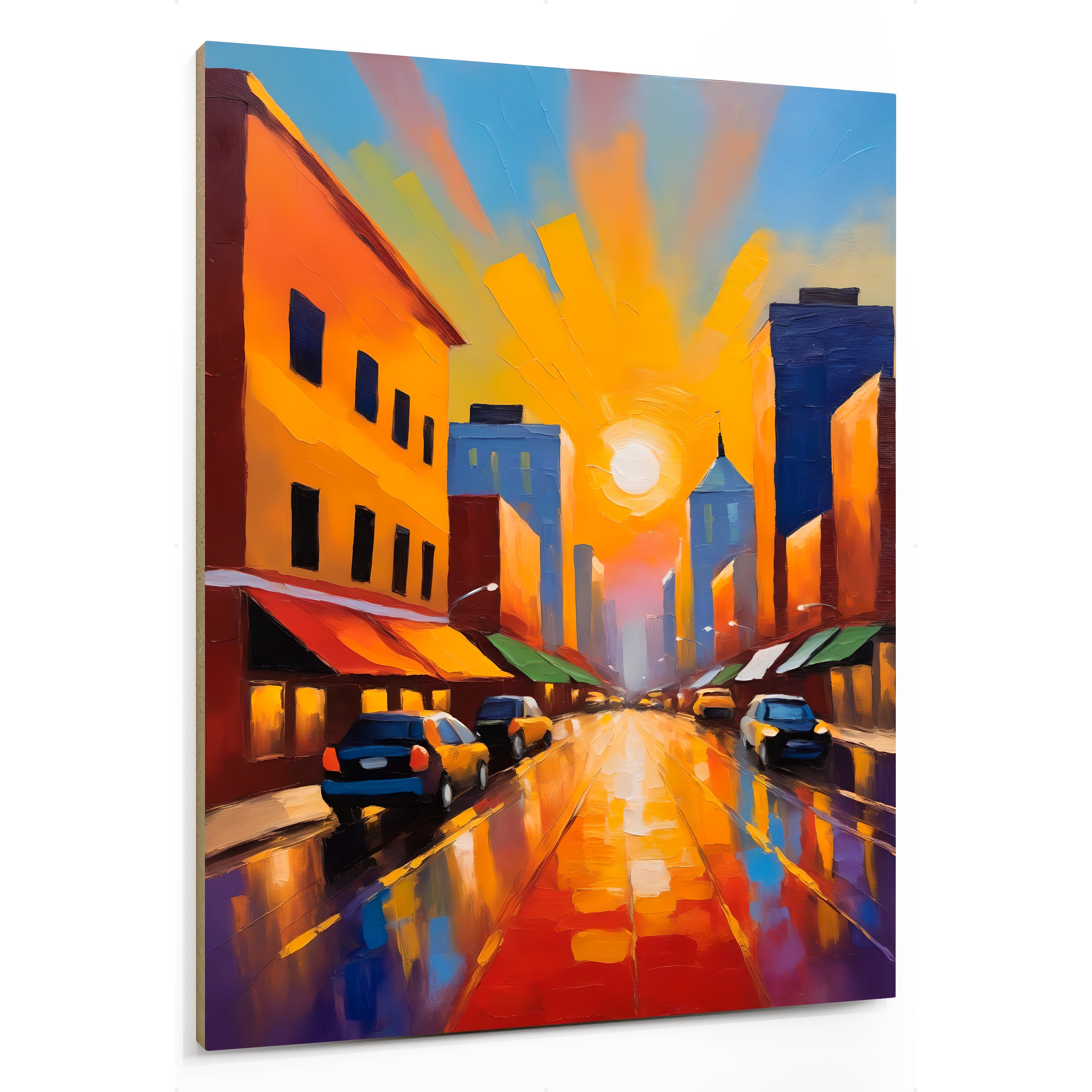 Tableau déco Peinture Coucher de Soleil sur la Ville - 20x25 cm | Leroy ...