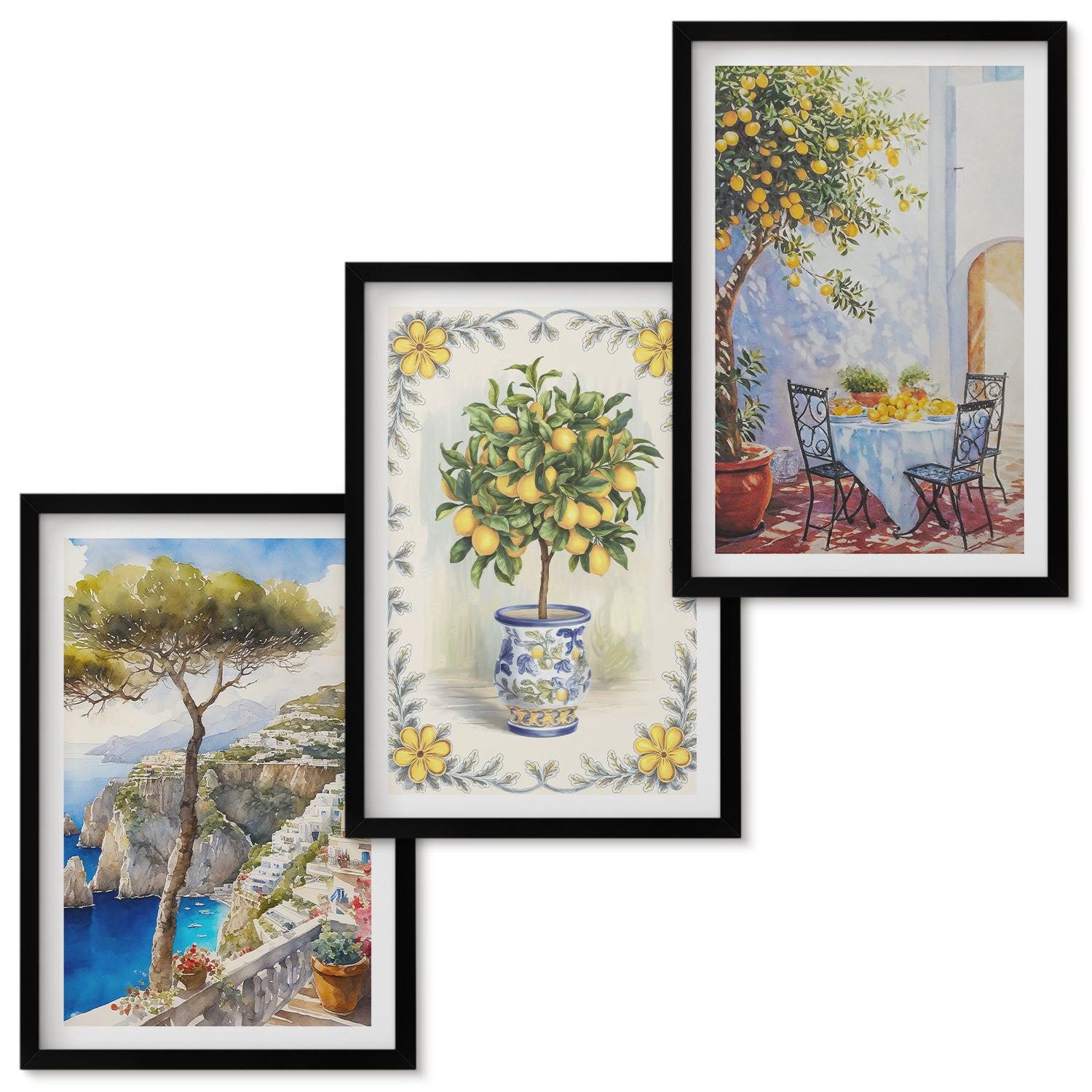 Ensemble de tableaux encadrés - 3 parties | Vue sur la mer avec des ...