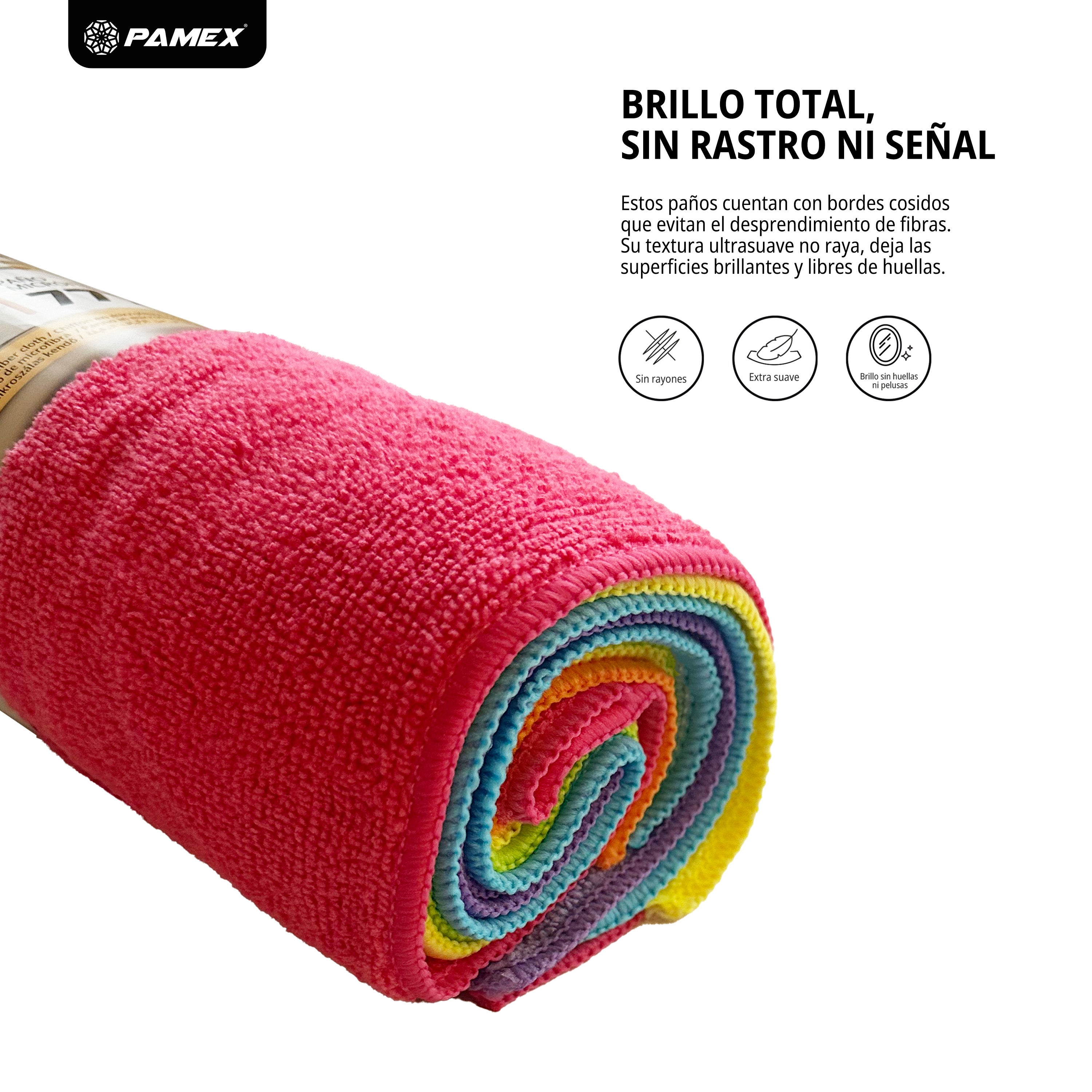PAMEX- PAÑO MICROFIBRA 777 30X40 CM COLORES SURTIDOS-SET DE 6 UNIDADES - 4