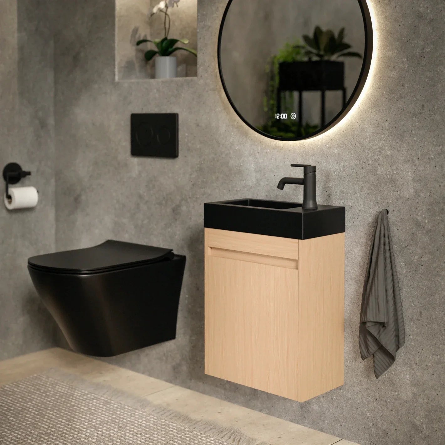 Mirlux Meuble vasque Elen – 40 cm – Chêne clair – Vasque noire incluse - 6