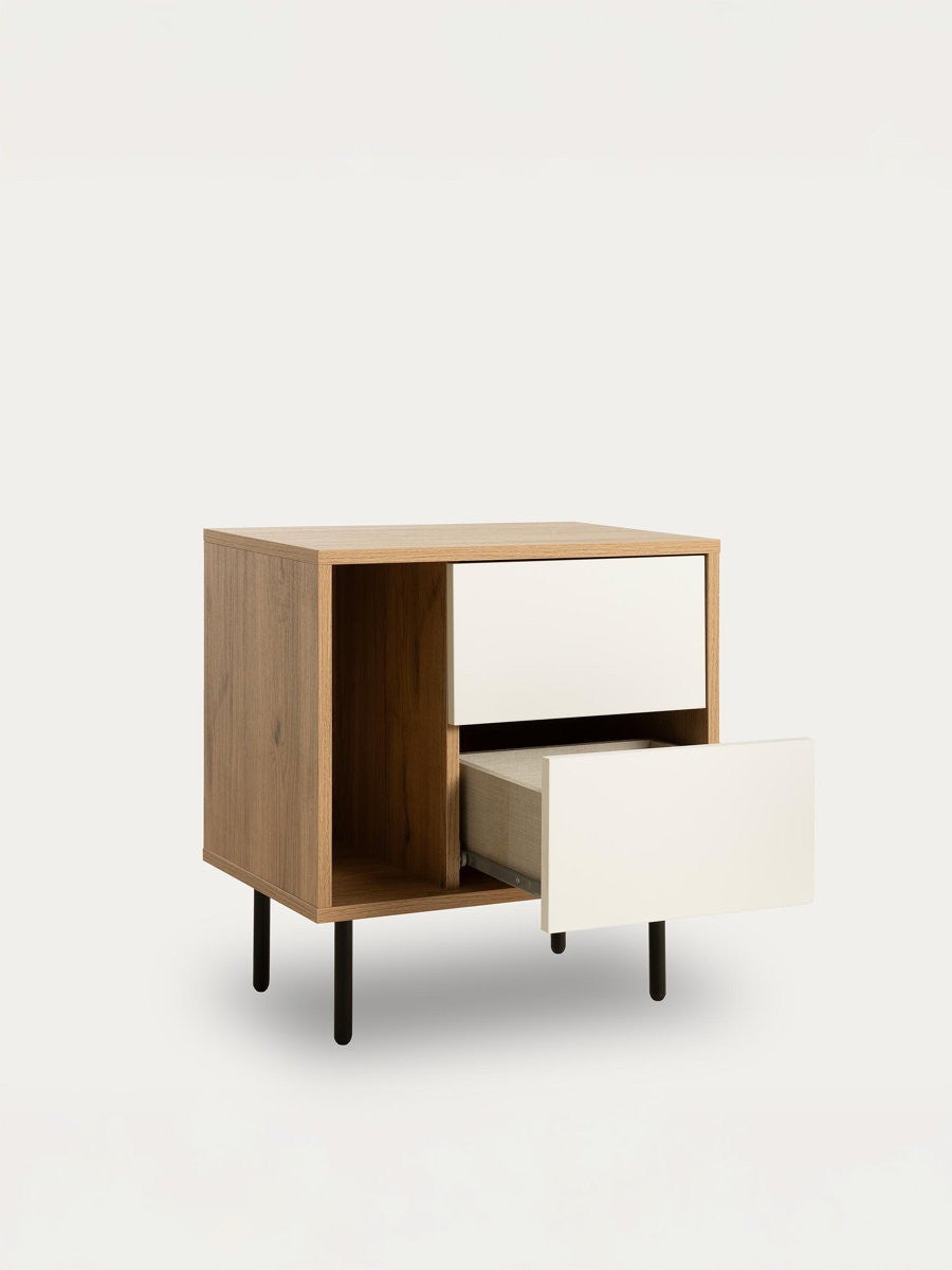Zach mesa de cabeceira branco - natural 2 gavetas - Kenay Home 55cm x 52 cm x 35 cm - 5