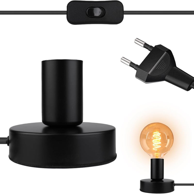 E27 czarny Oprawka lampy biurkowej z włącznikiem na kablu (bez żarówki): lampa stołowa w stylu vintage, lampa biurkowa industrialna, gniazdo E27 z pr