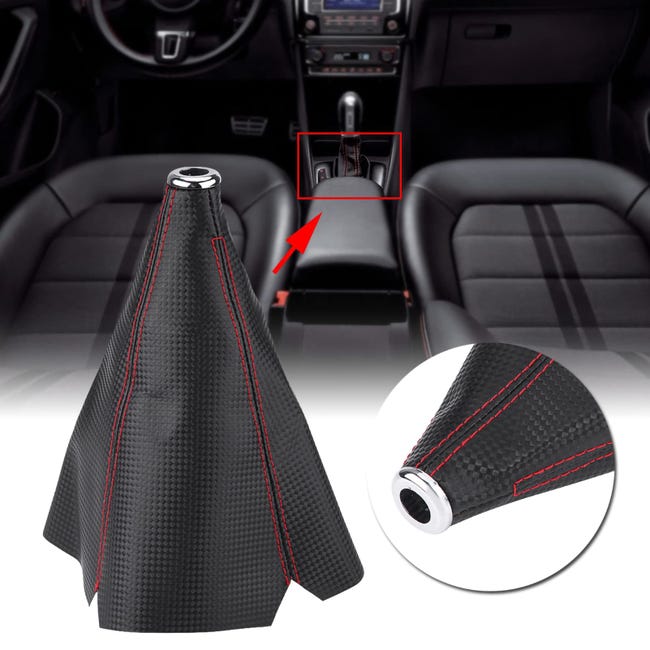 Couvercle Pommeau Levier De Vitesse Universel Cuir PU - Soufflet Anti-Poussière Noir Coutures Rouges