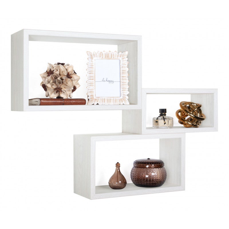 Ensemble de 3 étagères murales, bibliothèque flottante, étagère murale, chêne blanchi, 45x27x15,5 cm, 40x22x15,5 cm et 35x17x15,5 cm - Triptyque - 3