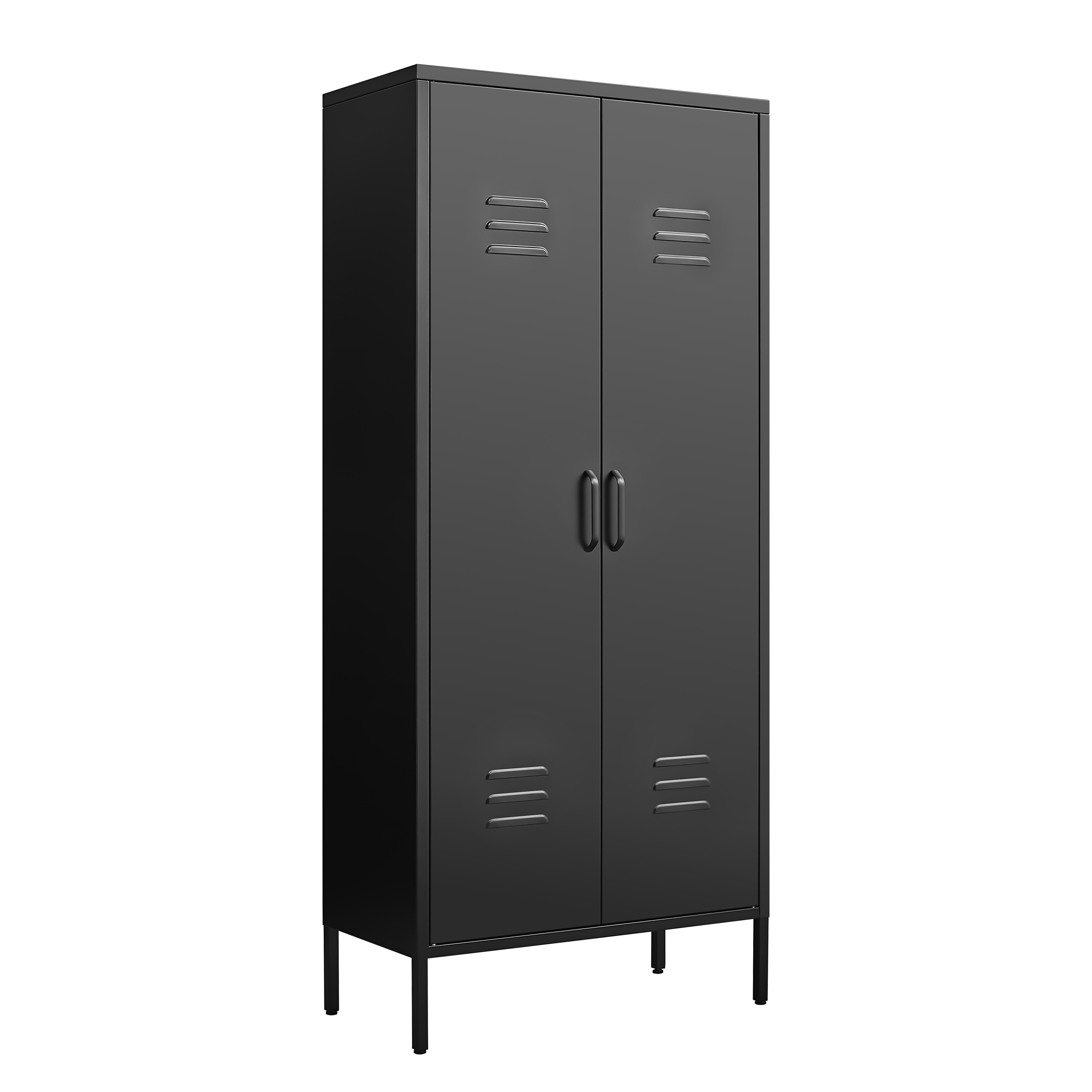 Armario alto de metal negro con 2 puertas y estantes ajustables, armario utilitario multifuncional para oficina en casa, cuarto de servicio y garaje. - 9