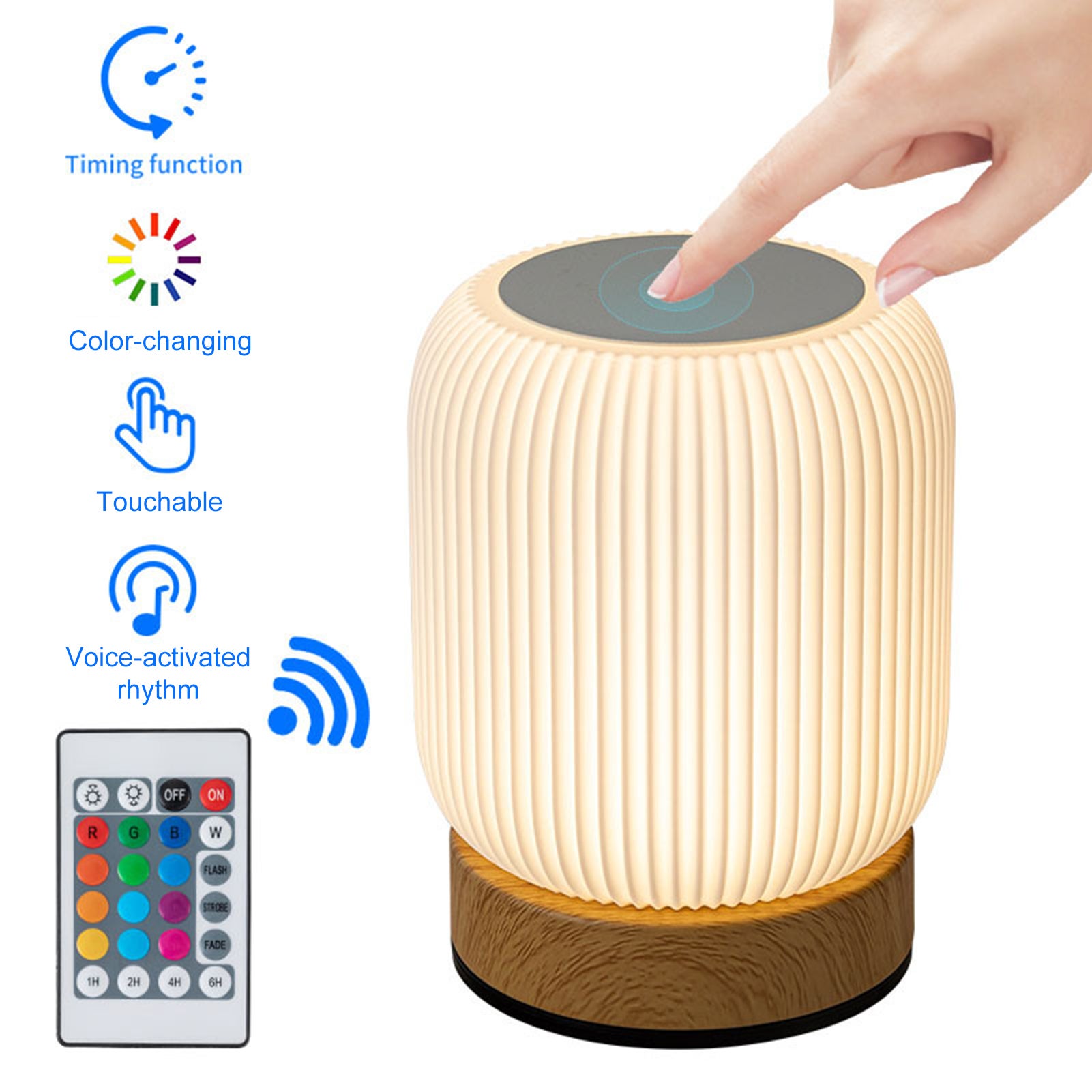 Dotykowa lampka RGB do sypialni, lampka stołowa z 10 kolorami i synchronizacją muzyki, ładowalna, z pilotem, bezprzewodowa lampka nocna do salonu