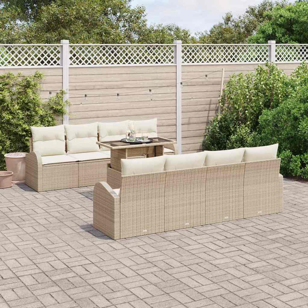 Zestaw Sof na Ogród z poduszką 9 pcs Beżowy Rattan poli vidaXL