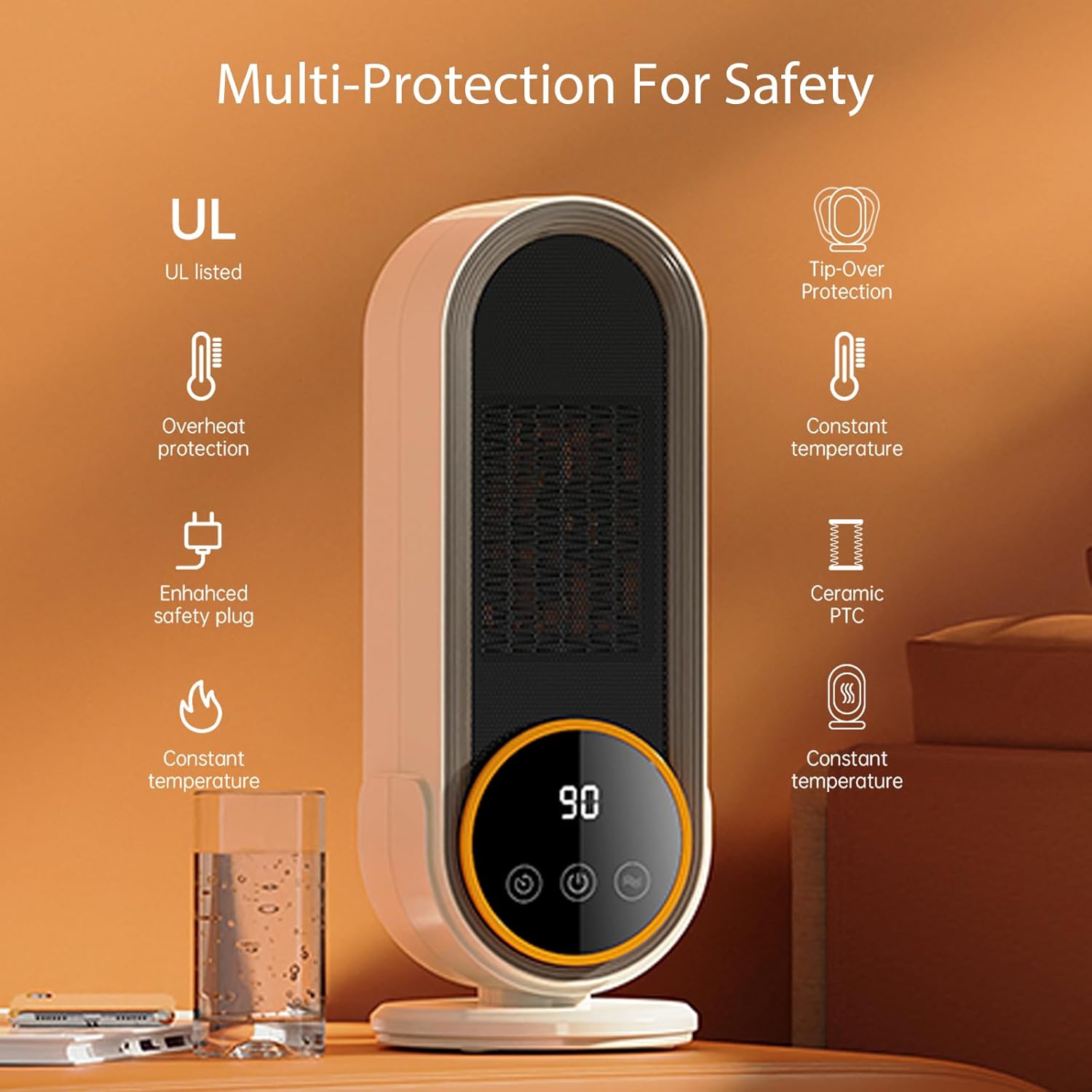 Chauffage d'appoint - Chauffage portable économe en énergie avec thermostat réglable, chauffage rapide 1200 W, technologie céramique PTC, télécommande - 6