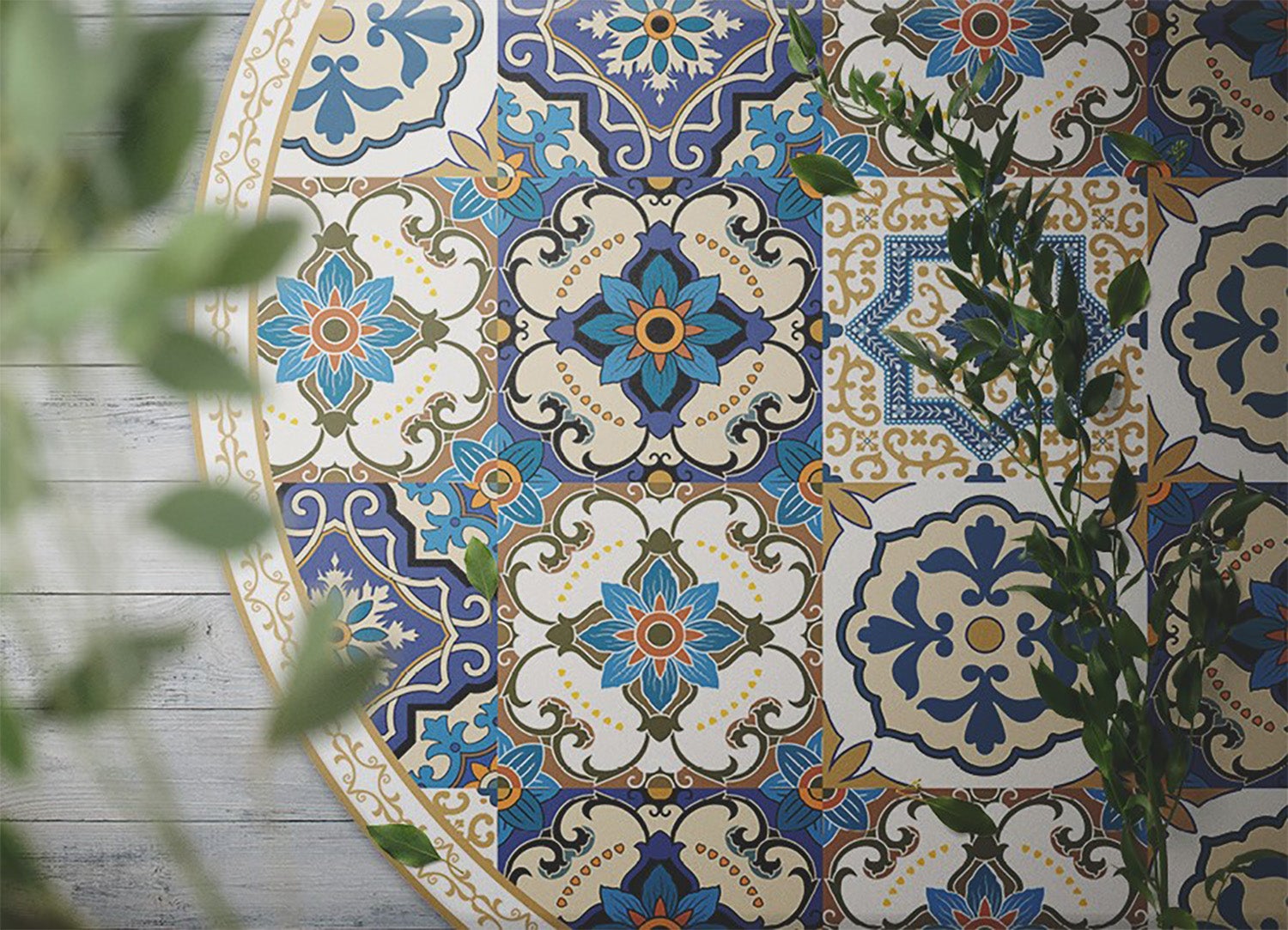 Passatoia vinile piastrelle portoghesi classiche, tappeto in vinile mediterraneo elegante 60x60 cm – Tulup - 3