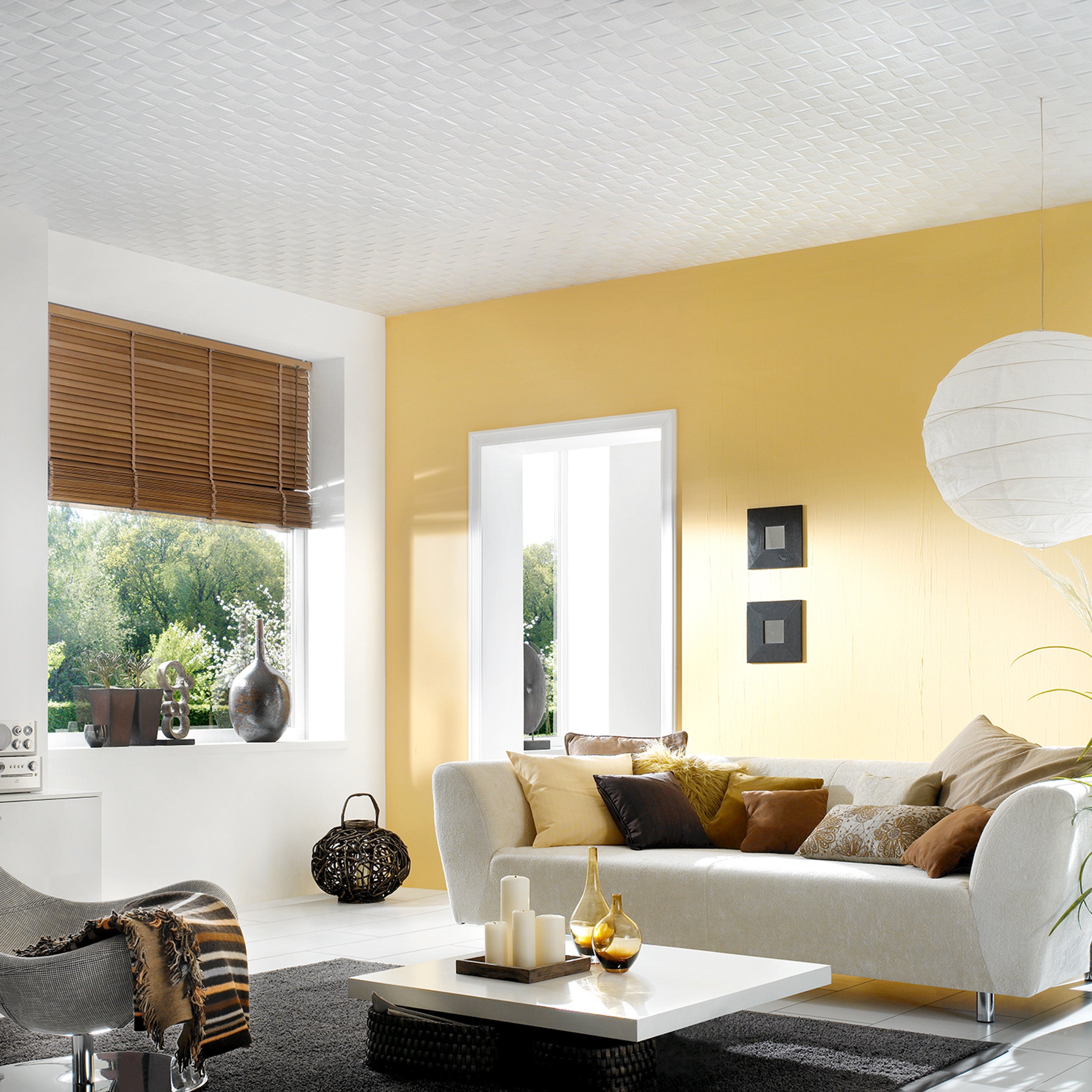 DECOSA Dalle de plafond AP103 Gent - polystyrène - blanc - effet crépi - 50 x 50 cm - 2 sachets (=4 m2) - 6