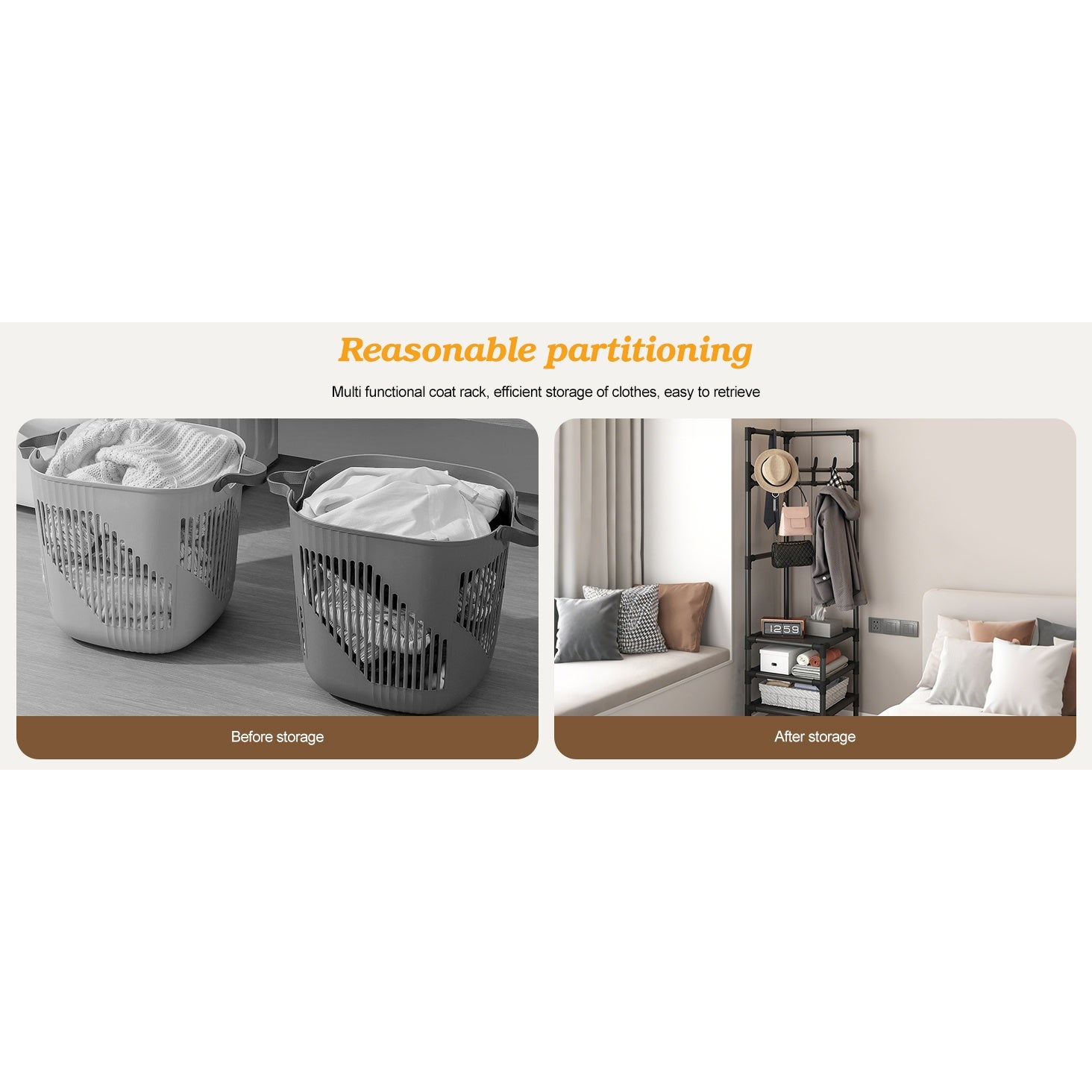 MINICLOSS Étagère rangement efficace pour vêtements, porte-chapeaux d'angle mural peu encombrant, étagère rangement à plusieurs niveaux avec crochets - 7