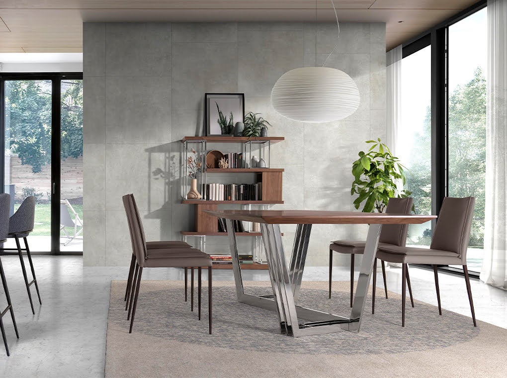 Table à manger baril ovale noyer et acier chromé Ø220 x 110 x 77 cm - 4