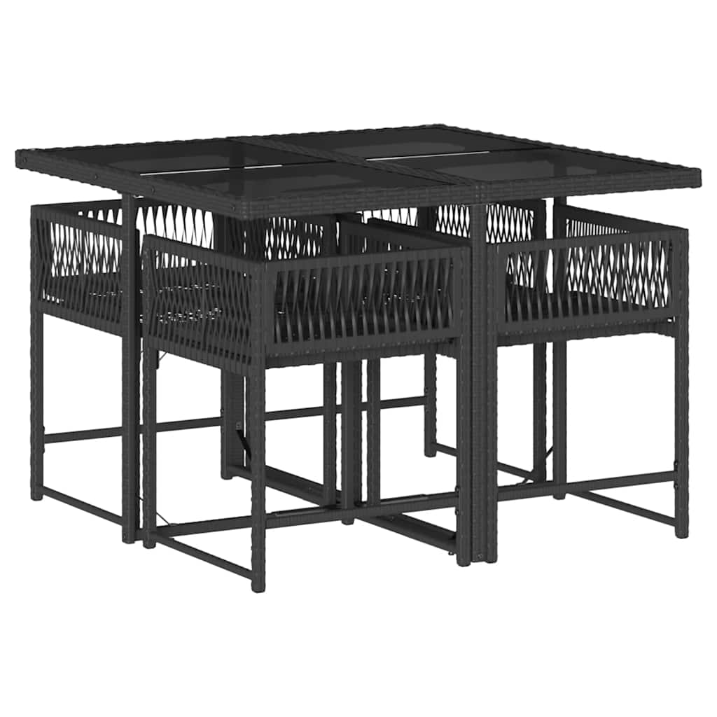 Set de muebles jardín 5 piezas con cojines ratán sintético negro - 3