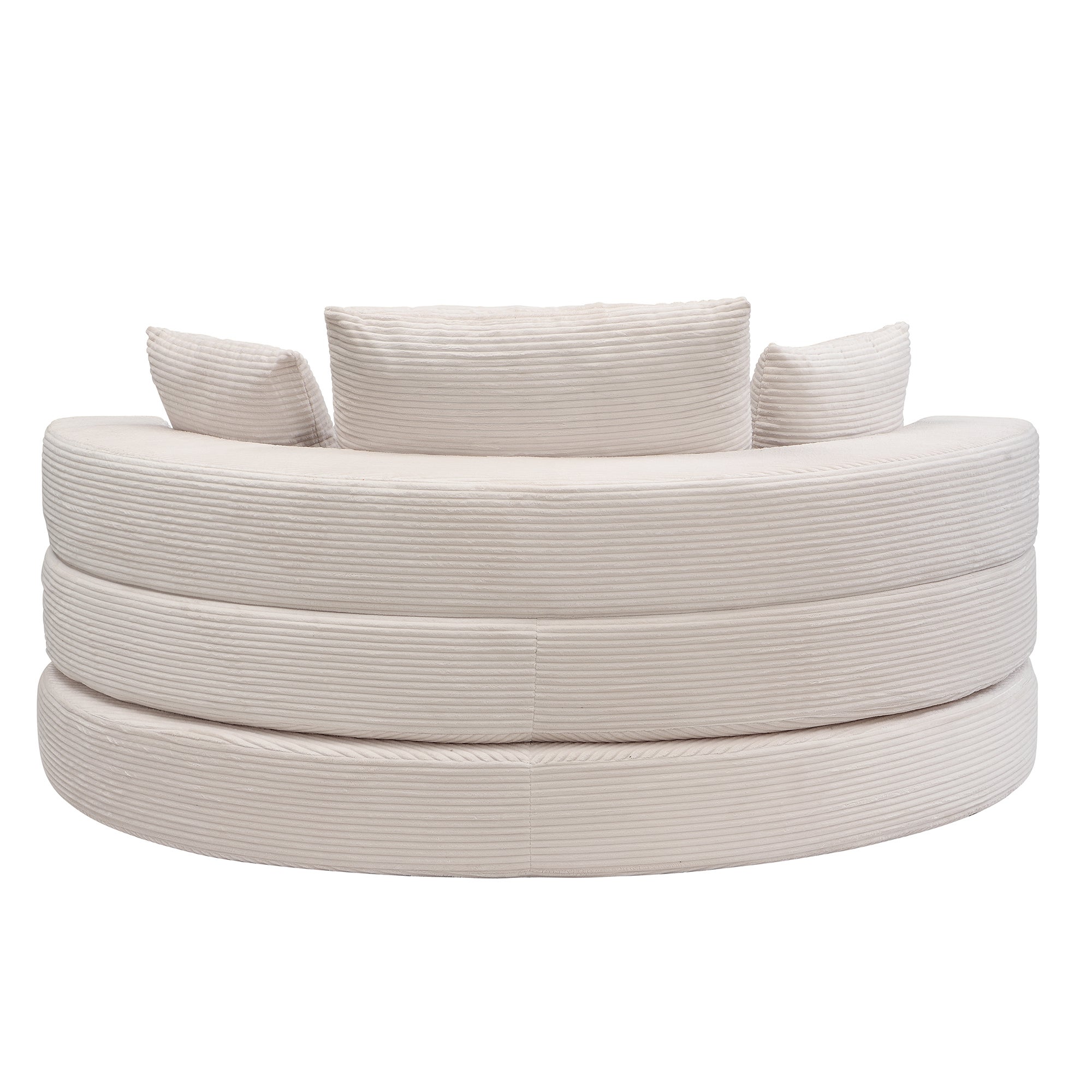 Canapé rond pliable 173x176x40cm - avec coussin - tissu en velours côtelé - beige - 8