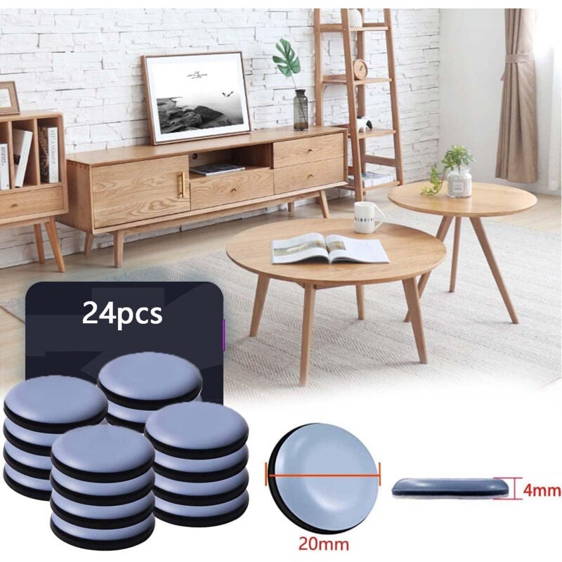 24 patins ronds en téflon de 20 mm pour meubles - Patins auto-adhésifs en PTFE pour chaises, canapés et bureaux - 3