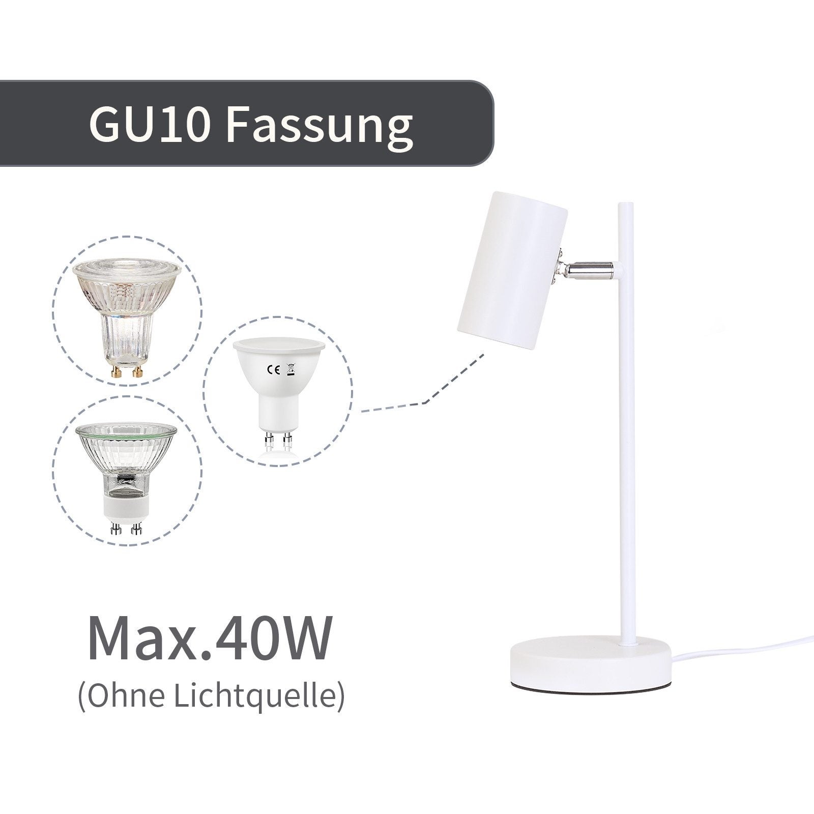 ZMH Lampe de table LED salon pivotante 350° GU10 lampe de table métal pour bureau - 5