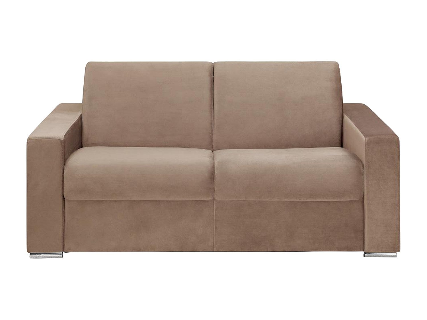 Kanapa 2-osobowa rozkładana z weluru CALITO - Kolor beżowy - Łóżko 120 cm - Materac 18 cm