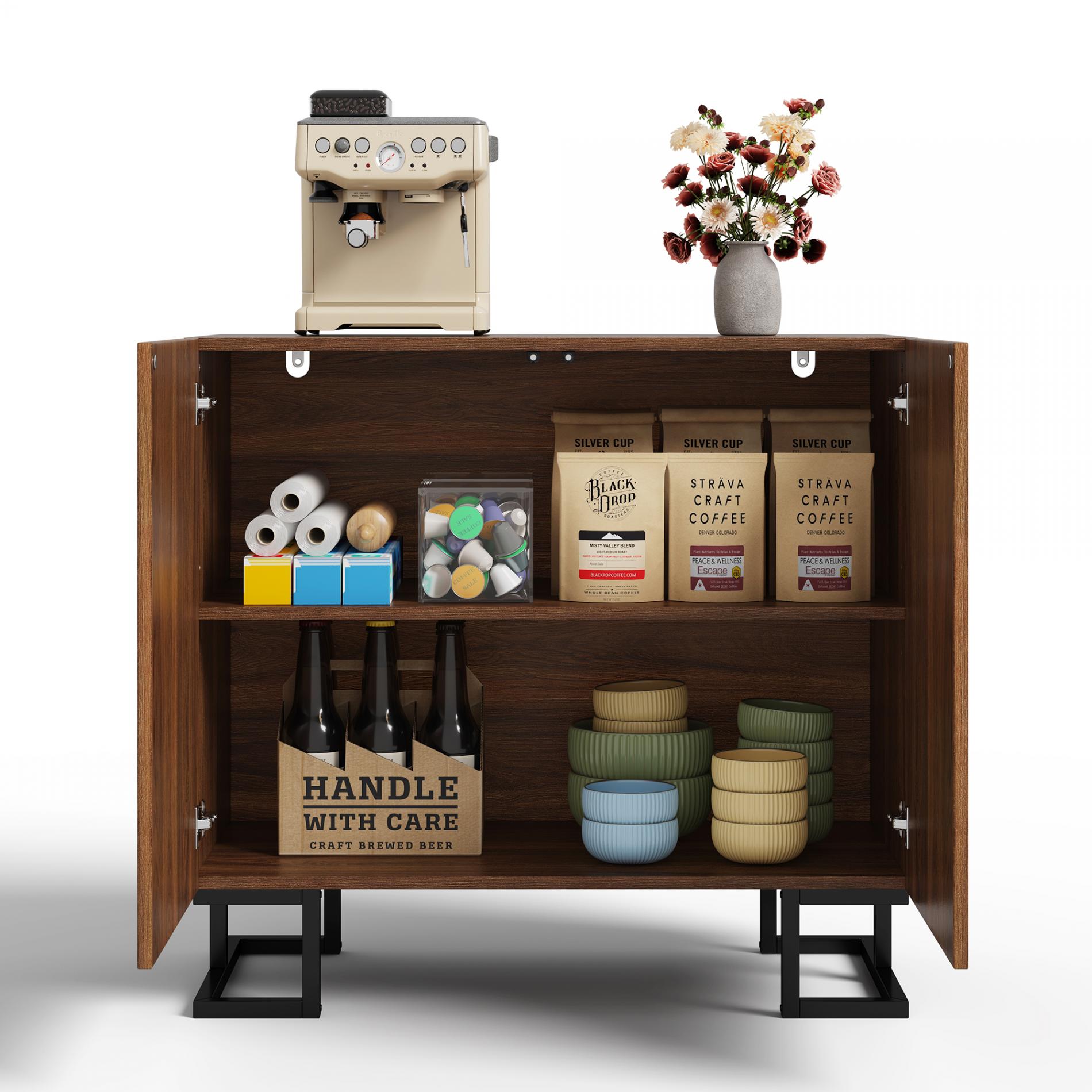 Credenza moderna 'Blattpoesie' 80x40x78 cm Noce scuro, gambe in metallo, rilievo delle ante, apertura a pressione - 4