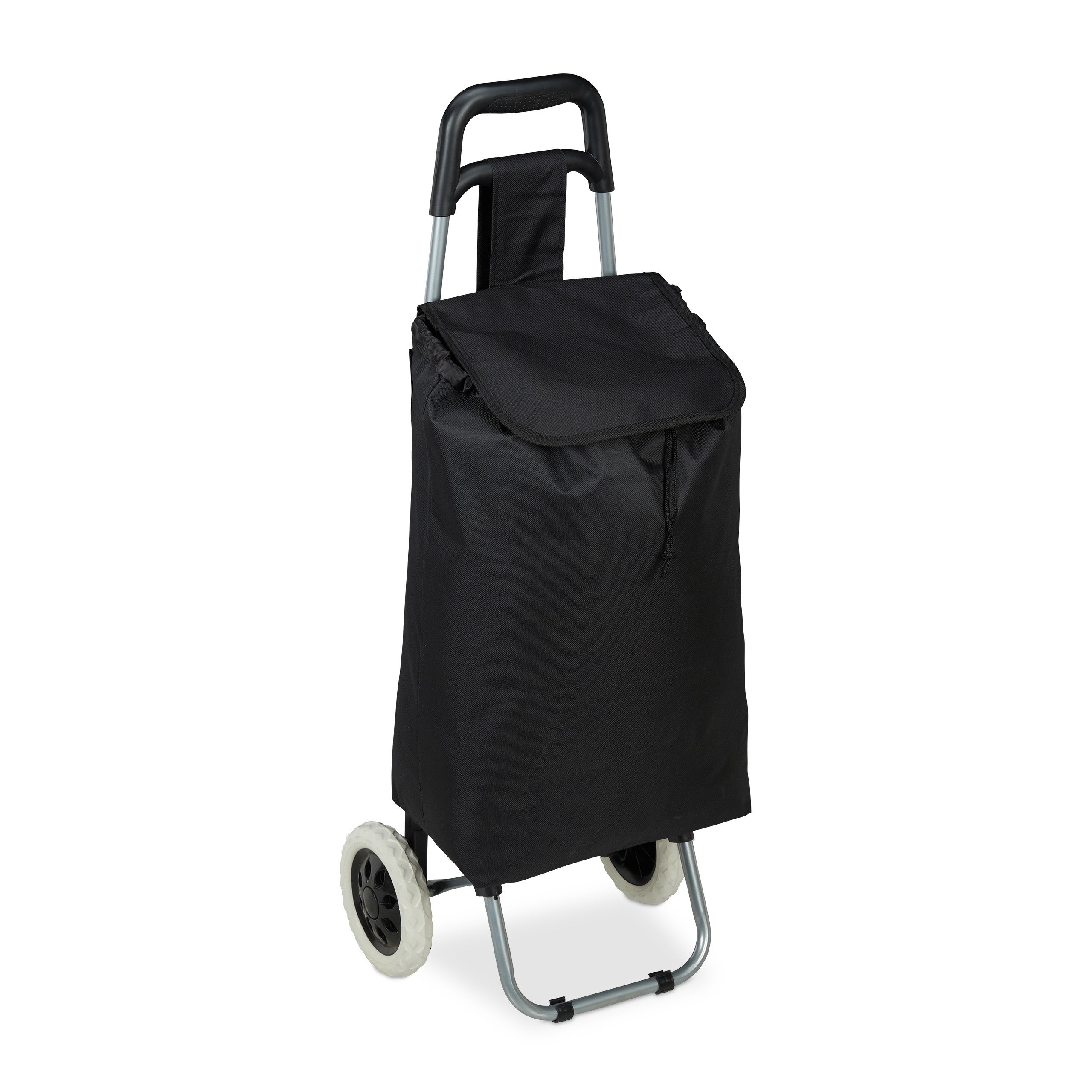 Chariot De Courses Pliable Relaxdays – 35 Kg, Couvercle Anti-Pluie, Roulettes Pivotantes, Noir Pratique