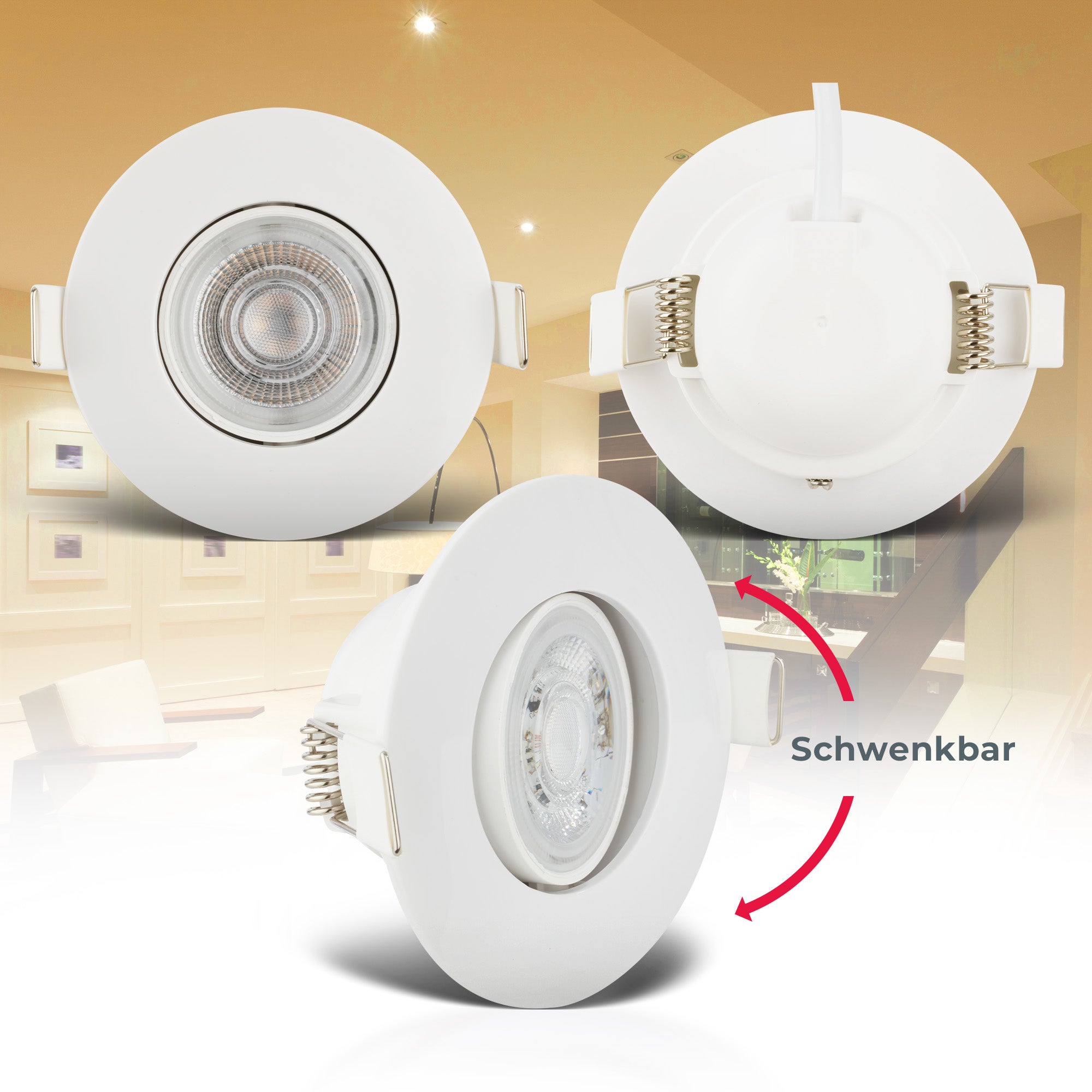 Set di 5 faretti LED da incasso - IP65 - D.90mm - Regolabili e dimmerabili - 4.9W 480lm ciascuno - Bianco caldo 3000K - B.K.Licht - 4