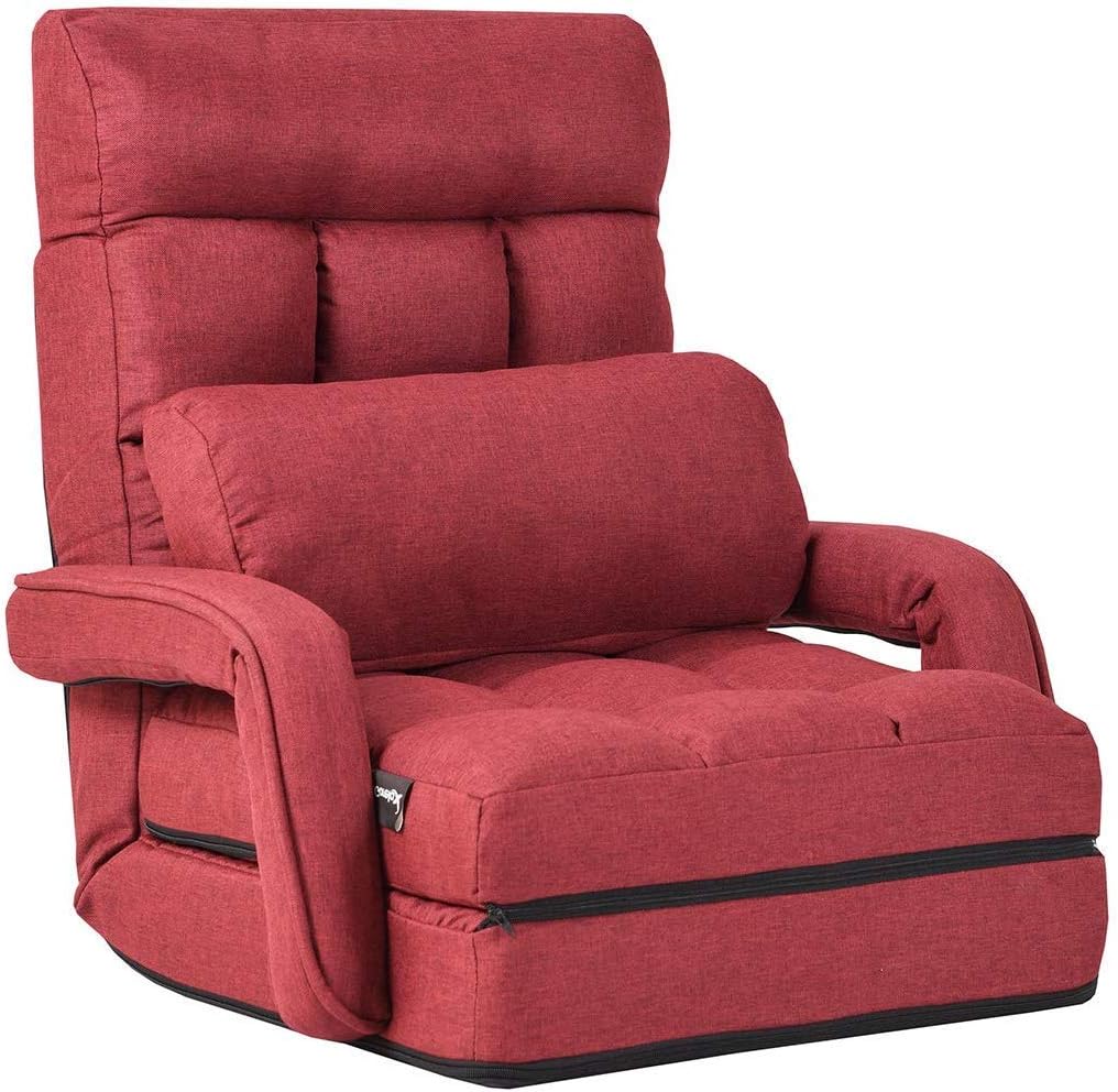 Składana sofa, regulowana, tapicerowana sofa podłogowa, łóżko do leżenia z podłokietnikami i poduszkami, fotel podłogowy, krzesło podłogowe,