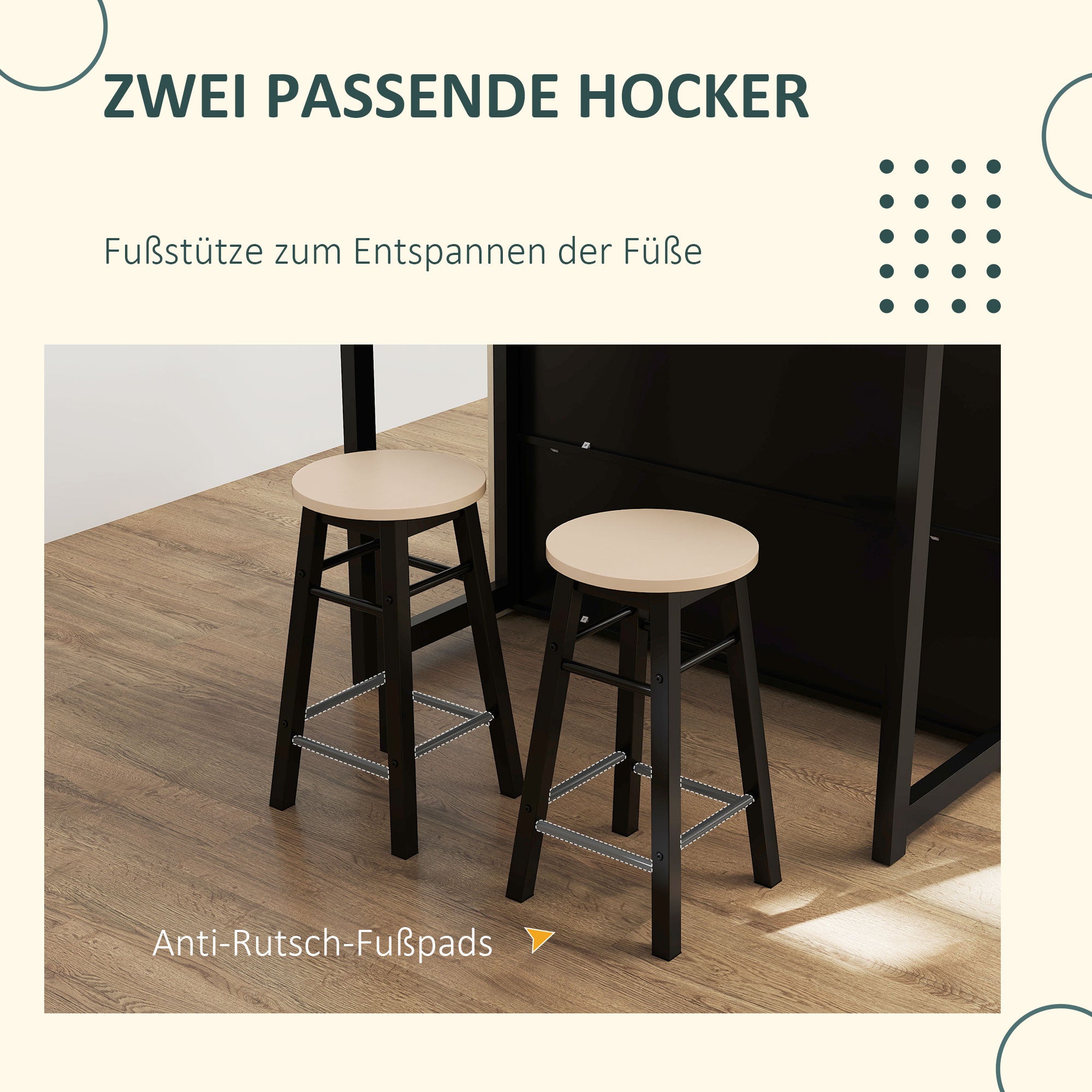 Ensemble bar 3 pièces,table de bar avec plateau rabattable,2 tabourets de bar,6 compartiments de rangement,noir et chêne,116x70x89,5cm - 8