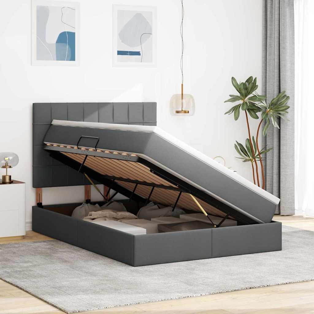 Lit avec rangement et matelas en tissu gris foncé, pour la chambre, 140 × 190 cm - 4