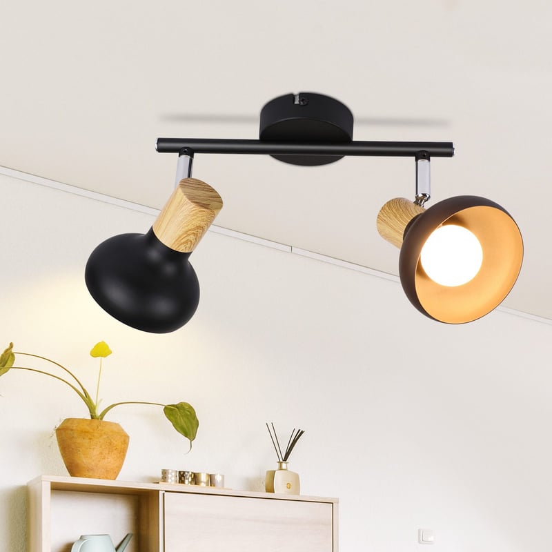 NETTLIFE Lampa sufitowa Spot 2 płomienie E14 Vintage czarna lampa sufitowa do salonu hotelowego