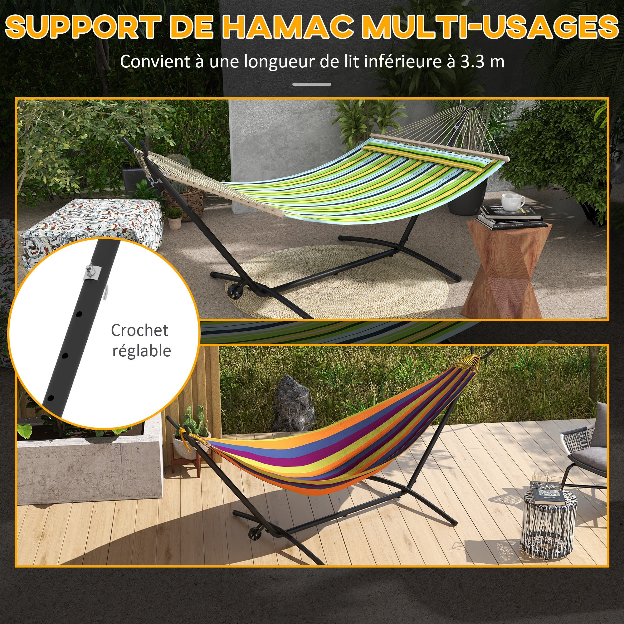 Support pied de hamac réglable acier époxy noir - 5