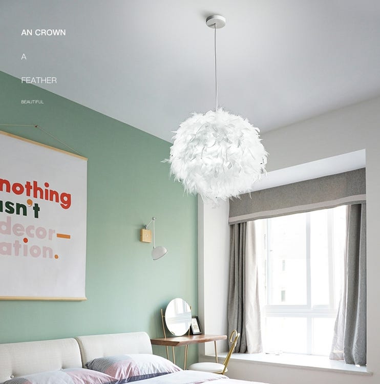 Suspension plume luminaire blanc moderne lustre abat-jour 30cm pour salons chambres d'enfants ampoule non incluse，Fyntera Europa - 8