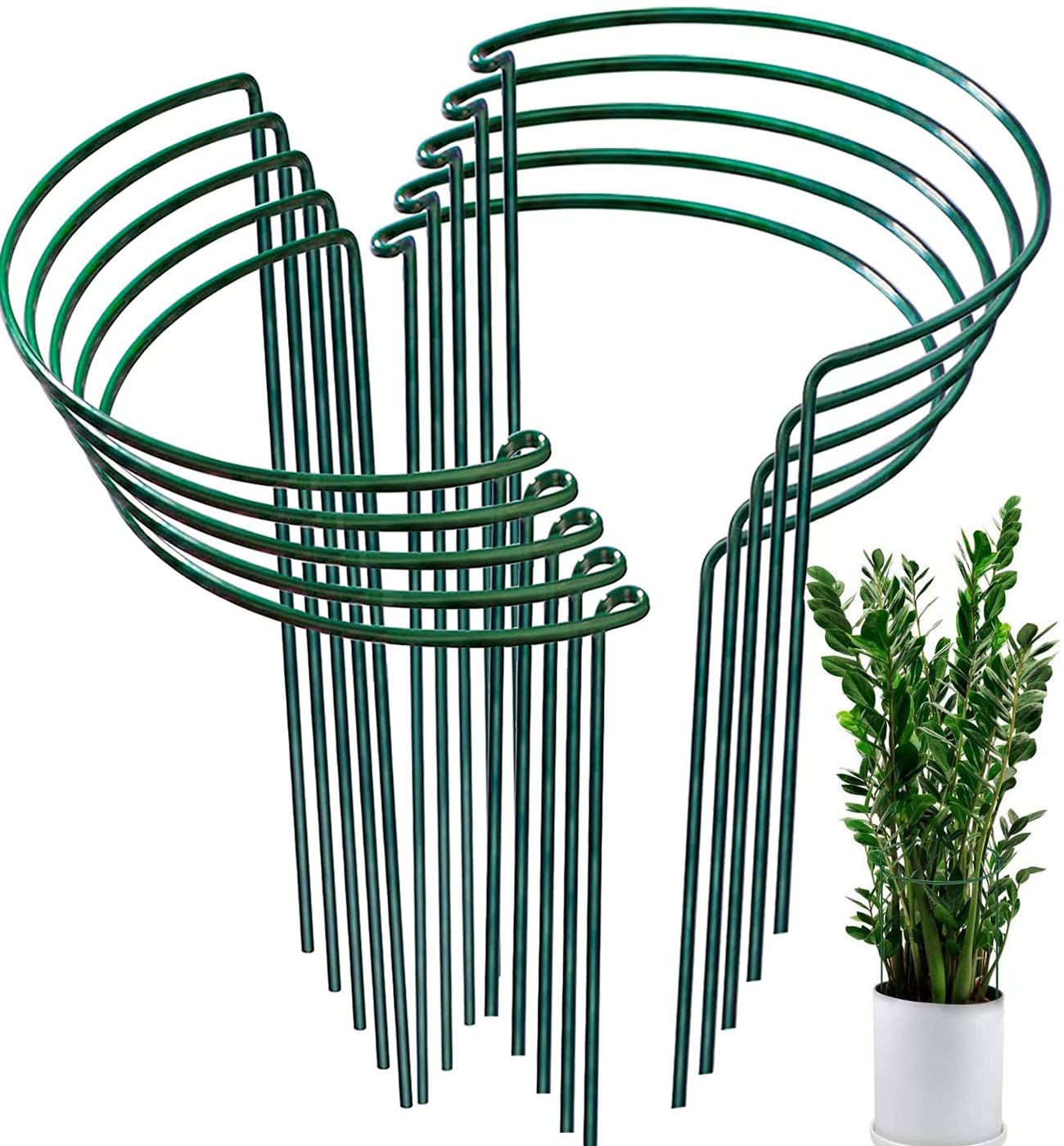 Zestaw 10 Palików Podtrzymujących do Roślin Ogrodowych, Półokrągłe Podpórki do Pomidorów, Piwonii, Hortensji, Winorośli, Roślin (25x40cm)