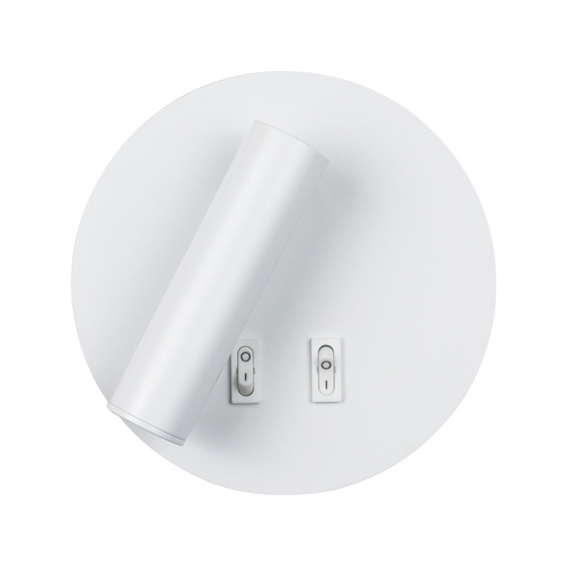 Lampka nocna do sypialni, obrotowa o 350 stopni, składana, mała okrągła lampa punktowa/biała (15x15 cm)