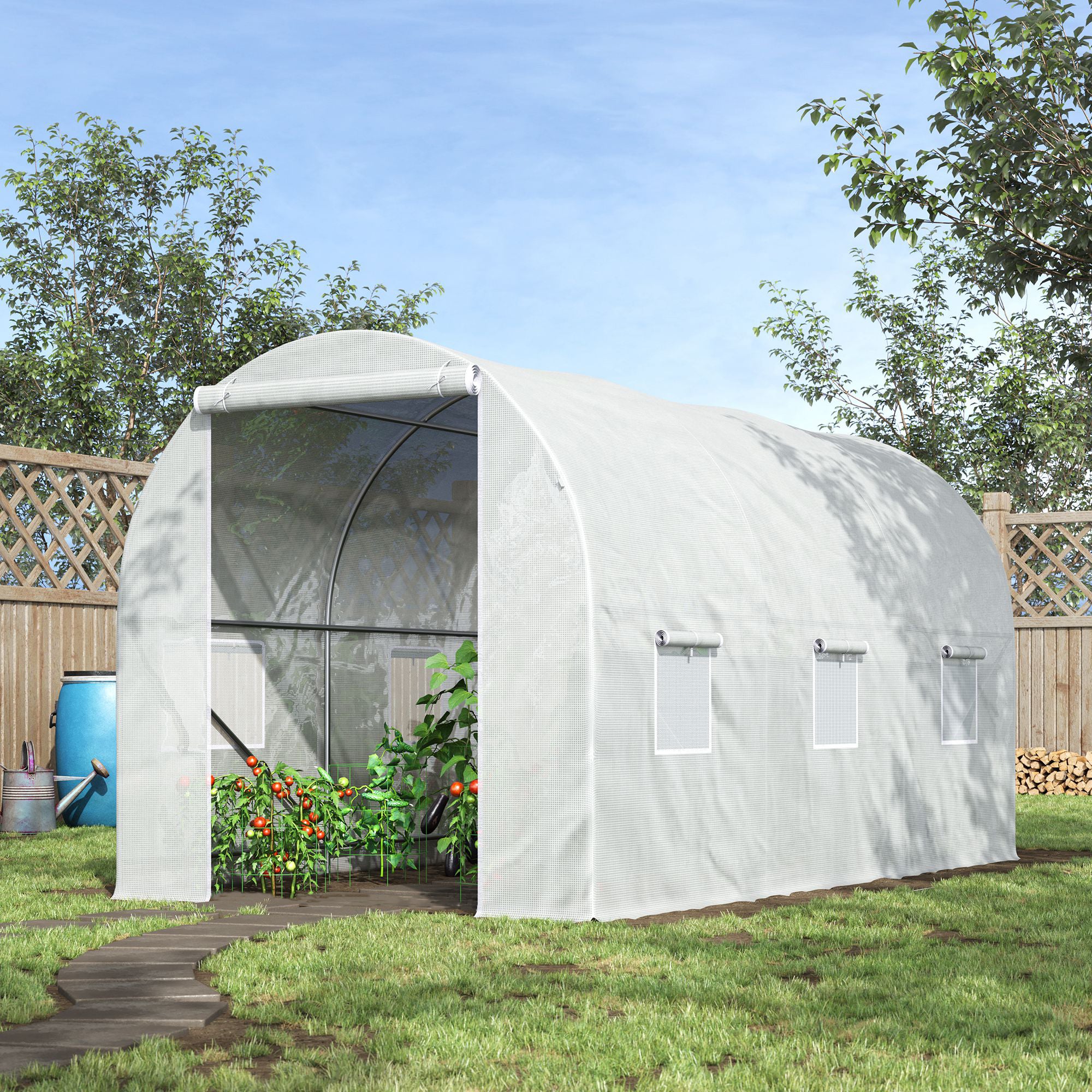 Serre de Jardin Tunnel Surface Sol 7 m² 3,5L x 2l x 2H m châssis Tubulaire renforcé 18 mm 6 fenêtres Blanc - 4
