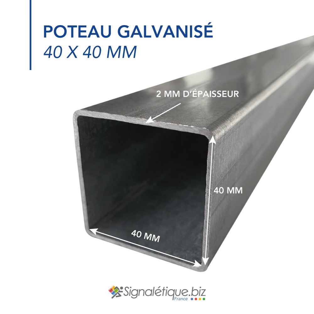 Poteau carré acier galvanisé anti-corrosion H.3 m, 40 x 40 mm (4 x 4 cm) - 3
