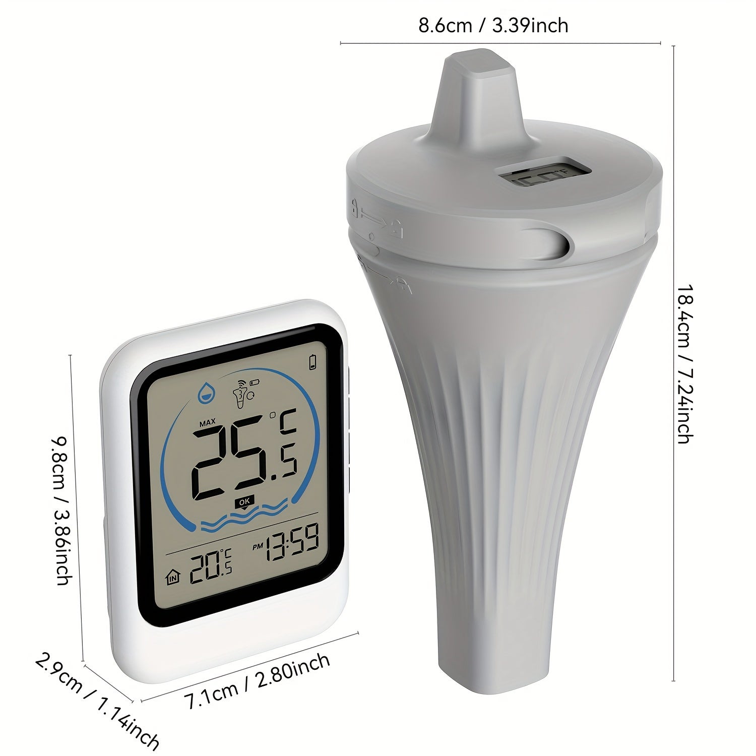 1 thermomètre de piscine sans fil, écran LED, étanche, avec capteur de température, adapté aux piscines (sans pile). - 2