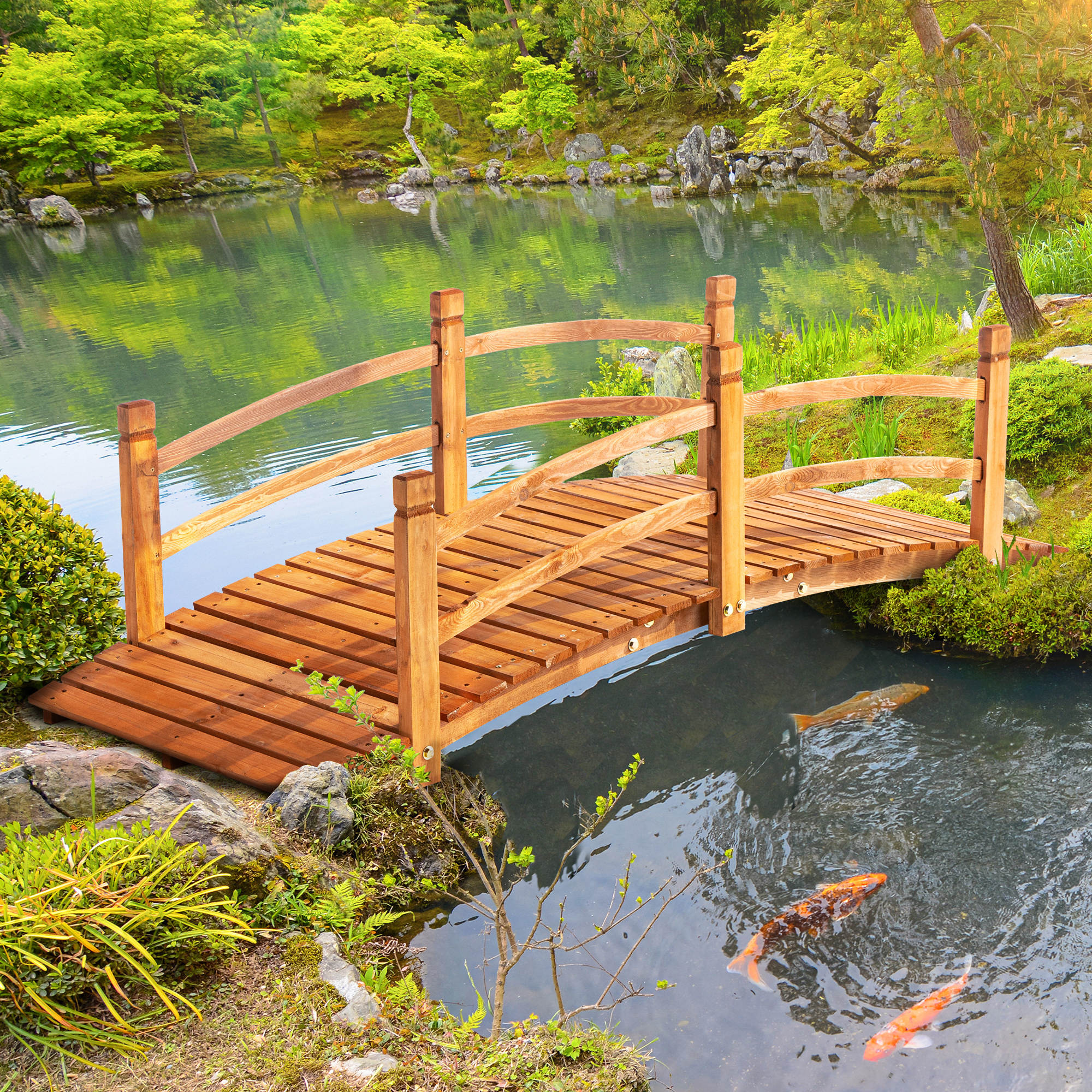 Pont de jardin bois massif pour aménagement bassin extérieur franchissement sécurisé 185 cm - ComfortXL Outdoor Living - 2