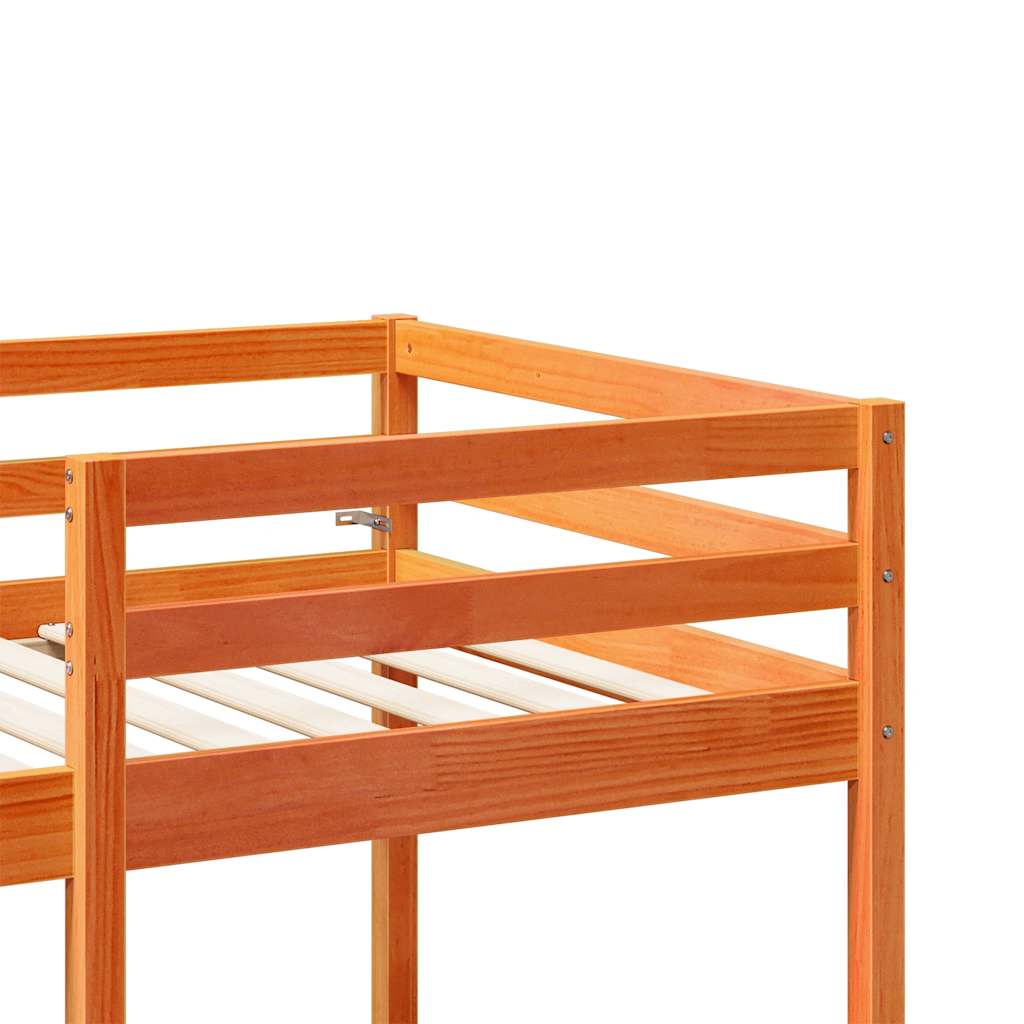 Lit mezzanine avec bureau et chaises, pin, brun ciré, pour la chambre, 80 × 200 cm - 8