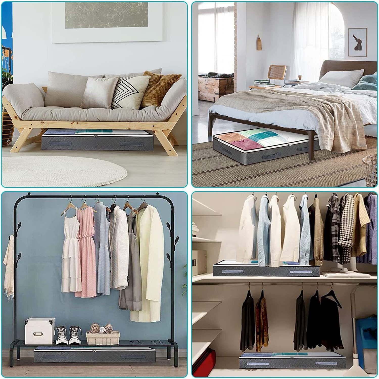 Lot de 4 conteneurs de rangement sous lit 90L, pliables, organiseur de placard, sacs pour couvertures, serviettes, linge, vêtements - 7